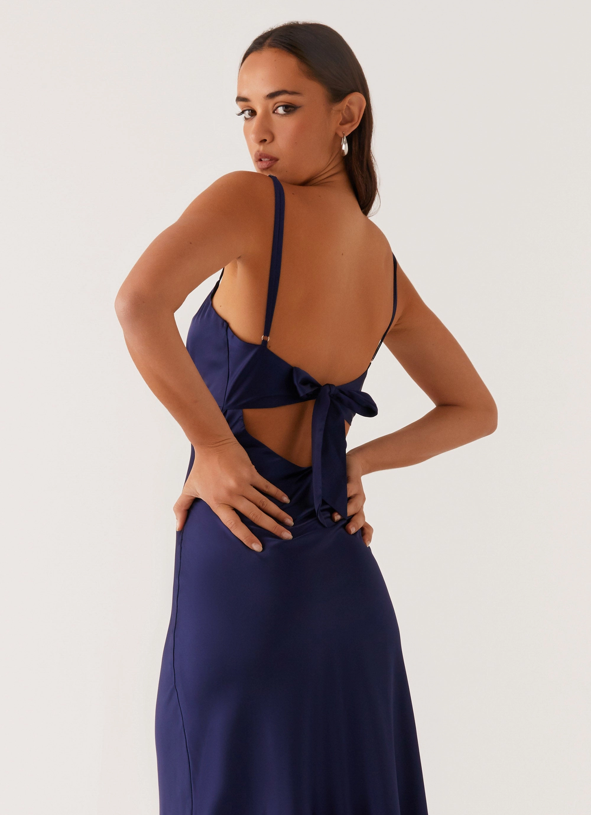 Flexible Mood Flora Satin Maxi Dress - Navy