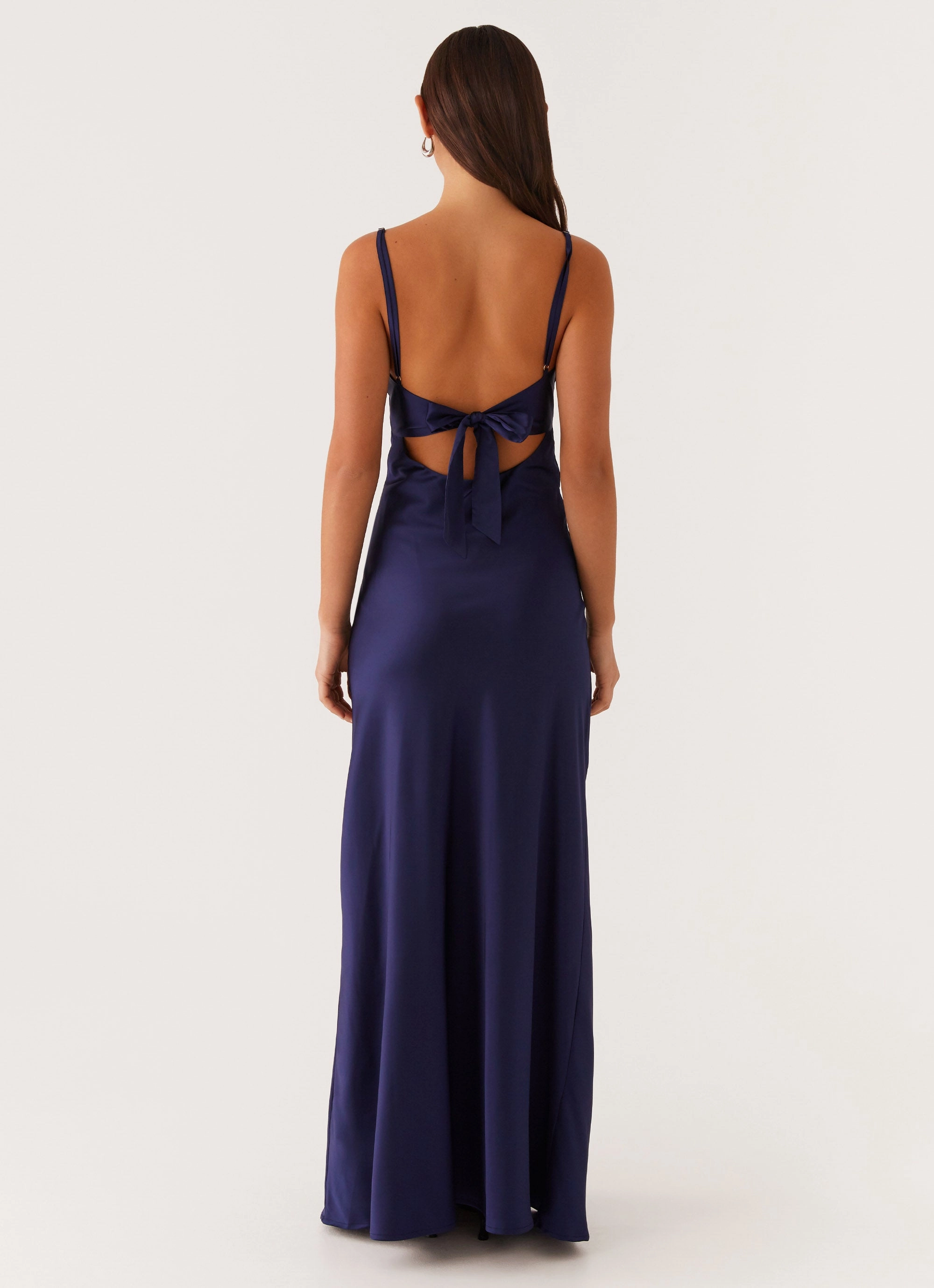 Fit For All Asymmetric-Neck Flora Satin Maxi Dress - Navy