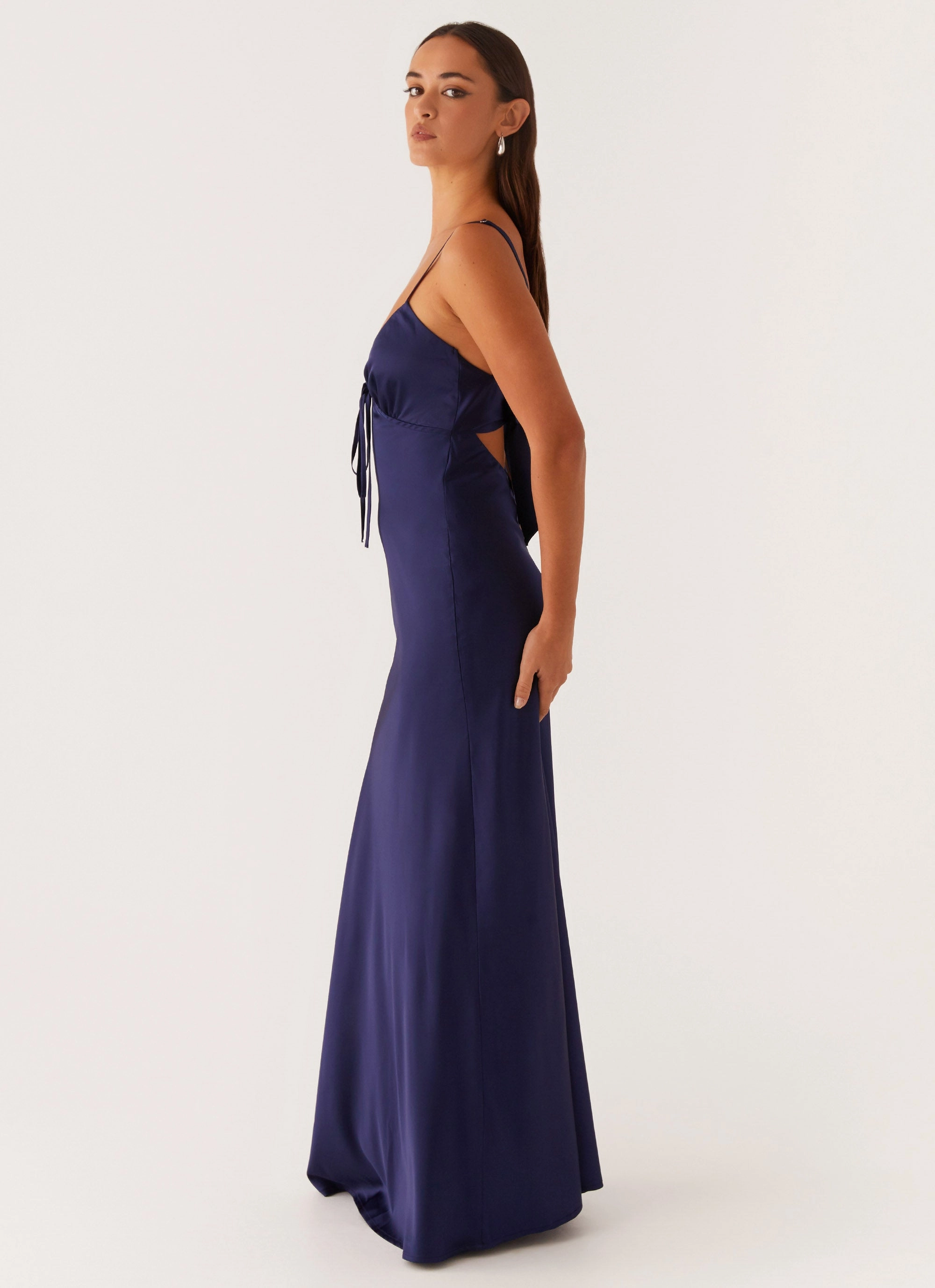 Flora Satin Maxi Dress - Navy Jewel Tones Open-back