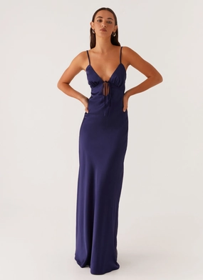 Flora Satin Maxi Dress - Navy Cool Simplicity