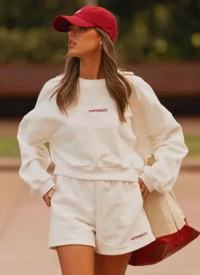 Minimal Utility Winter Coat Signature Cropped Sweatshirt - Ivory