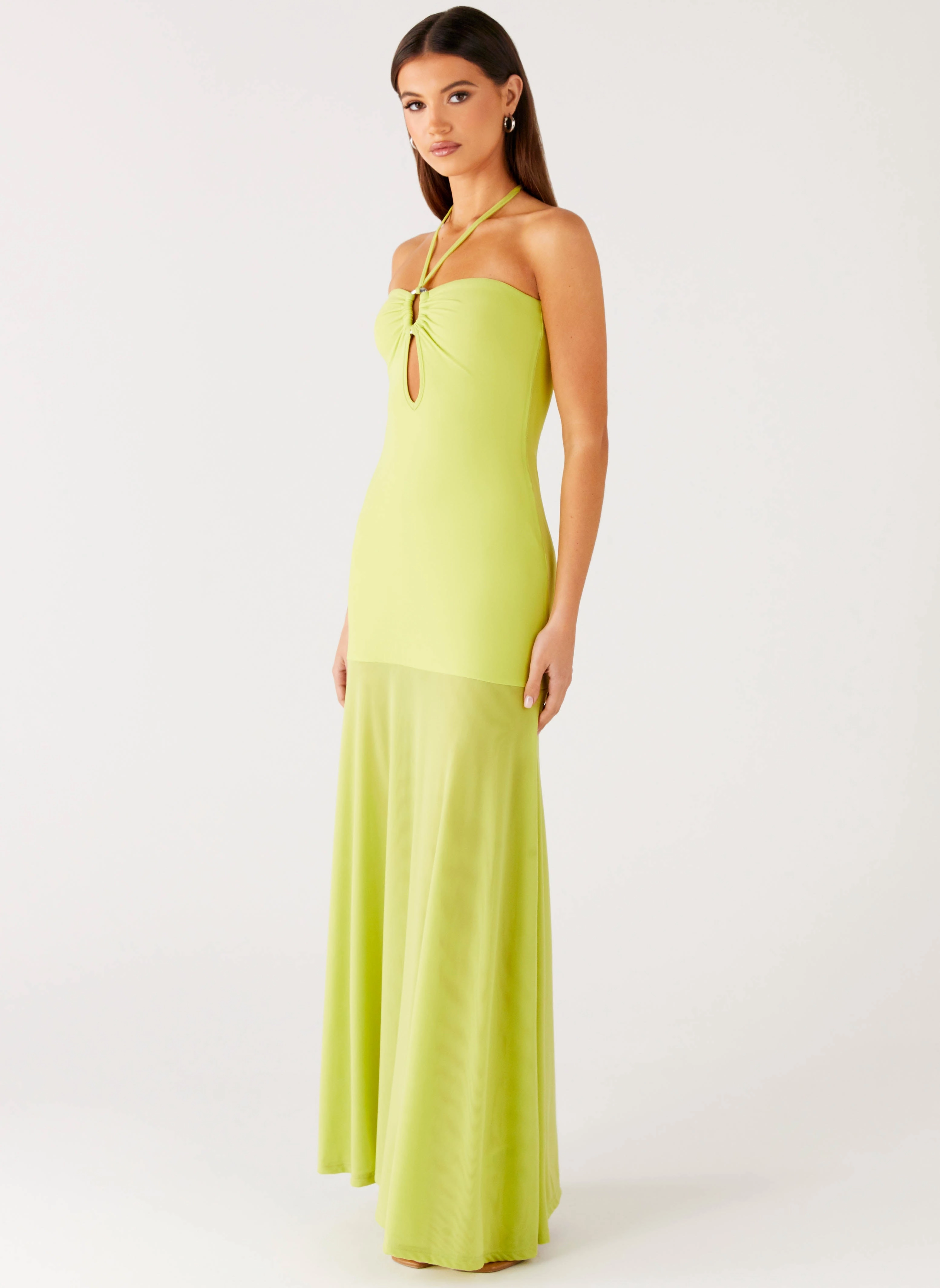 Smocked-Detail Relaxed Line Claria Maxi Dress - Lime