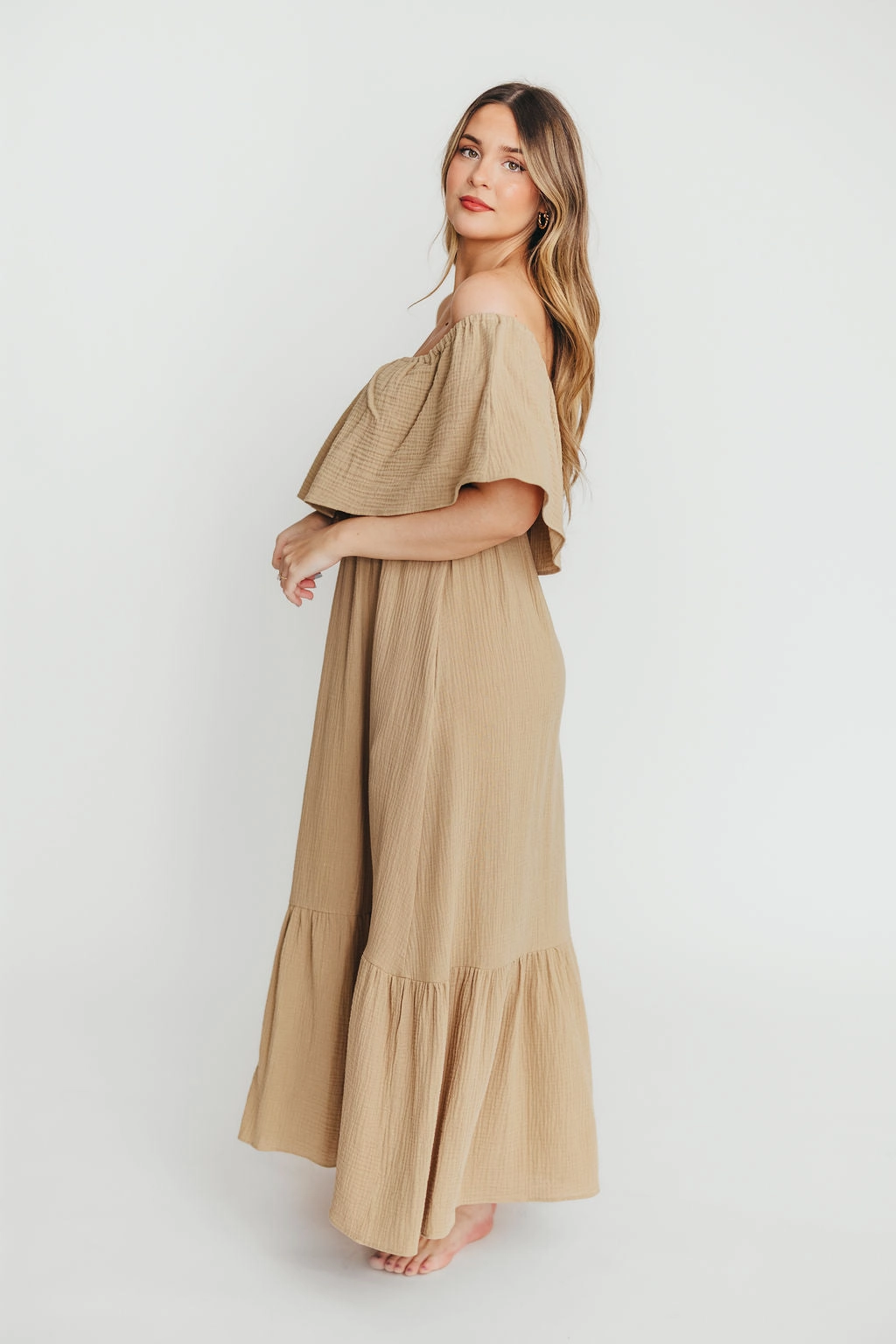 Seasonal piece confident look Josie 100% Cotton Maxi Dress in Khaki