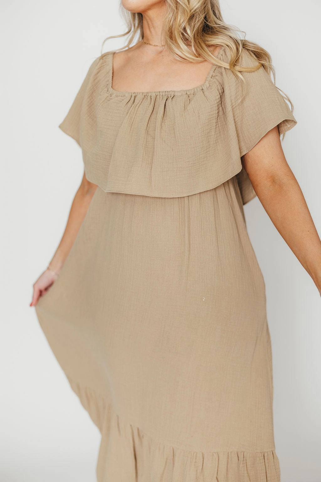 Josie 100% Cotton Maxi Dress in Khaki Soft Composition