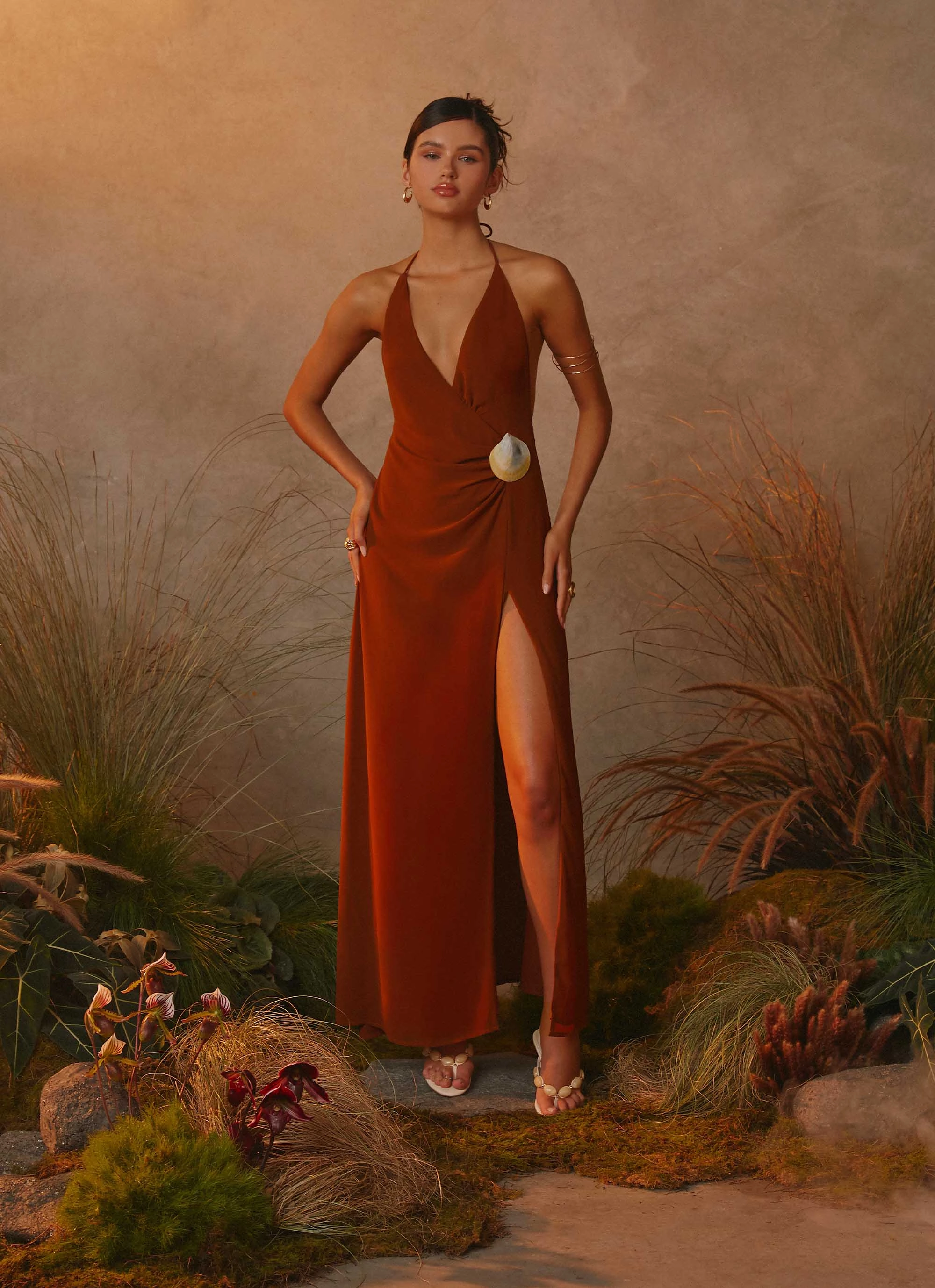 Neutral Finish Calm Lines Marjoram Maxi Dress - Chocolate