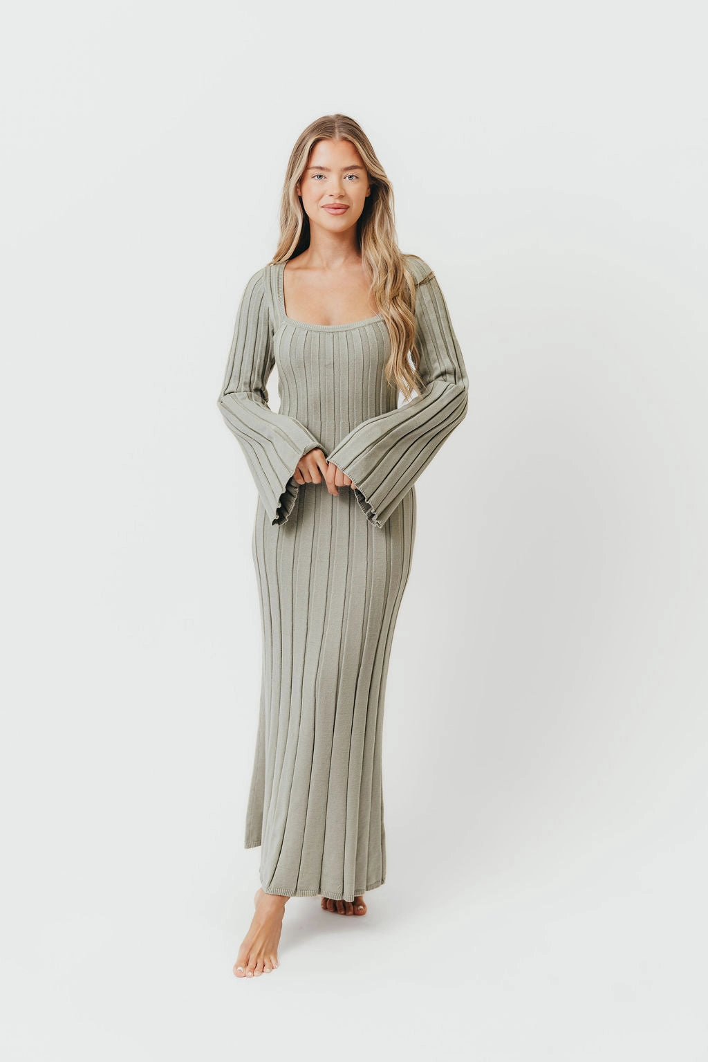 Rowan Square Neck Maxi Dress in Green Sharp Design