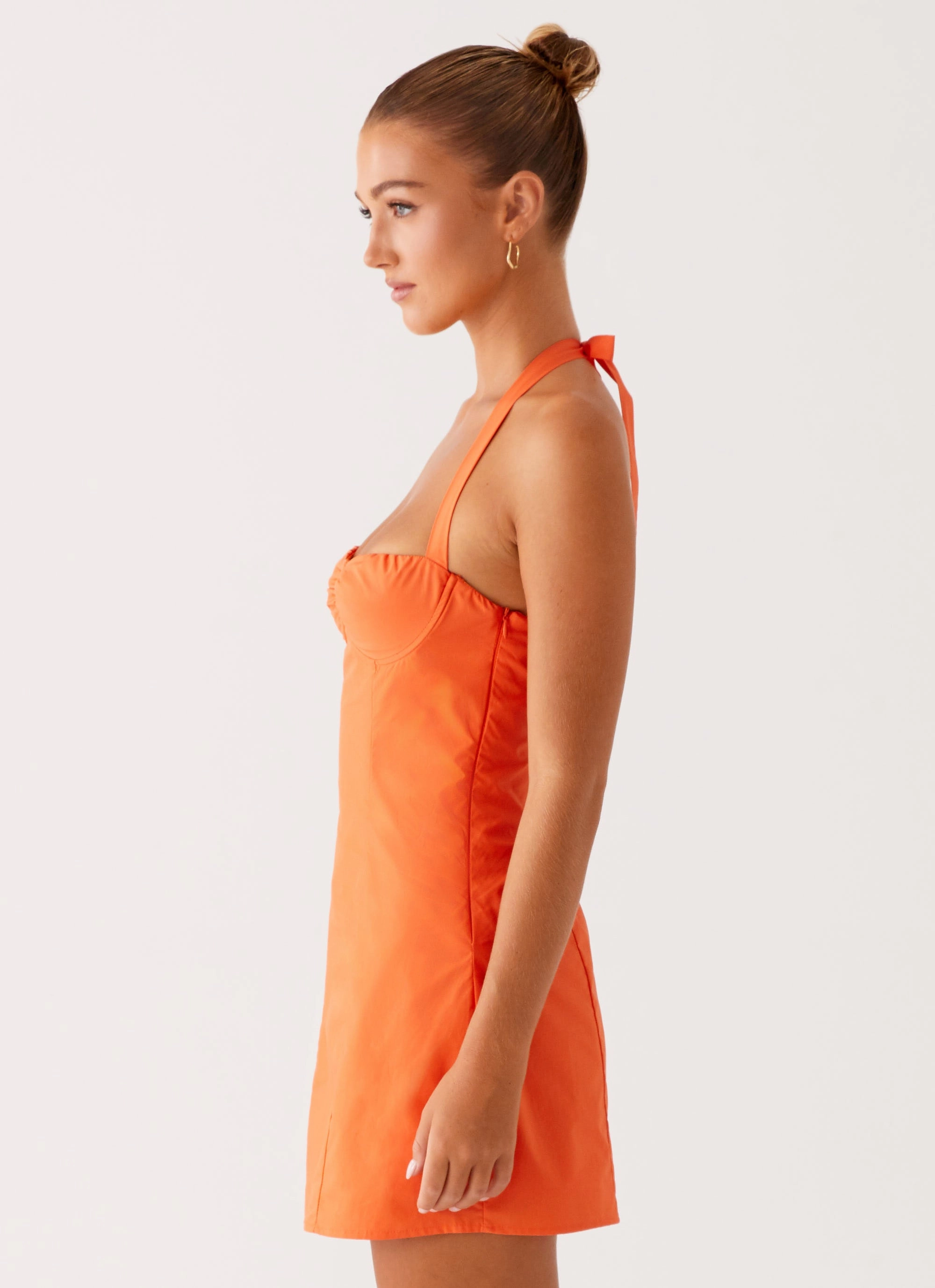 Neat Finish Subtle Drape Contessa Halter Mini Dress - Orange