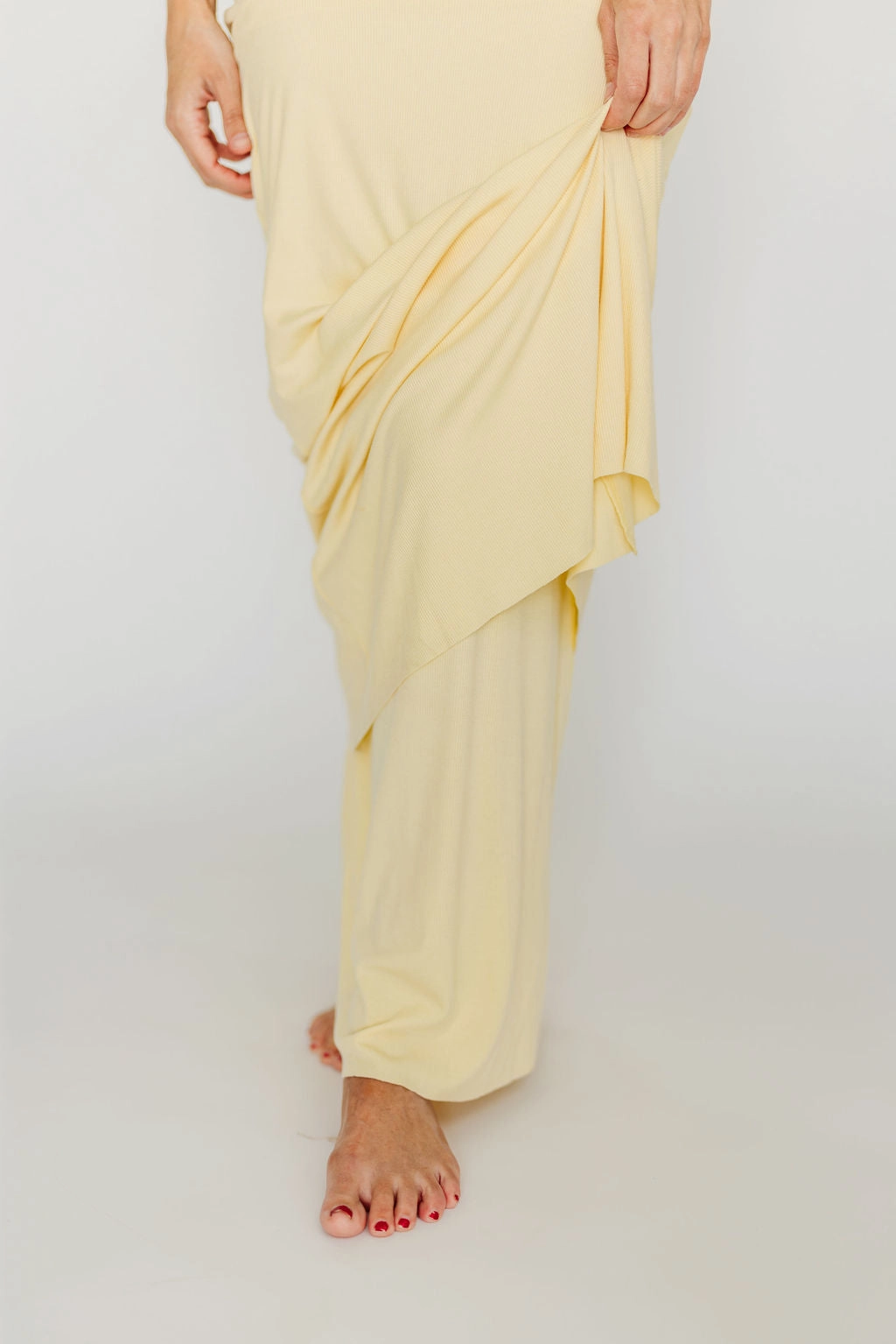 The Charlie Ribbed Maxi Dress in Butter Yellow - Bump Friendly Cozy Feel Evening Tone