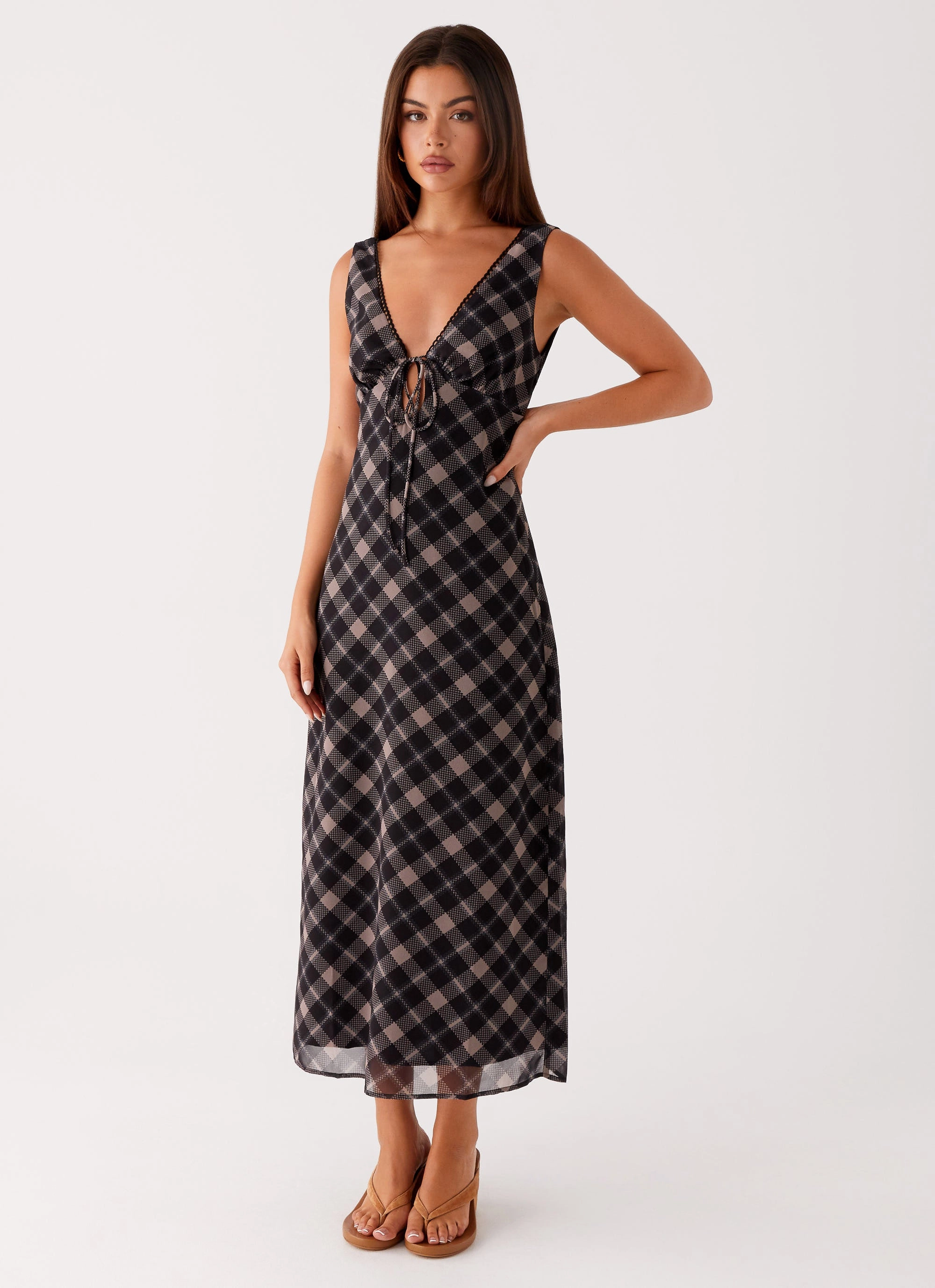 Gianna Midi Dress - Taupe Check Sporty Comfort Classic Comfort