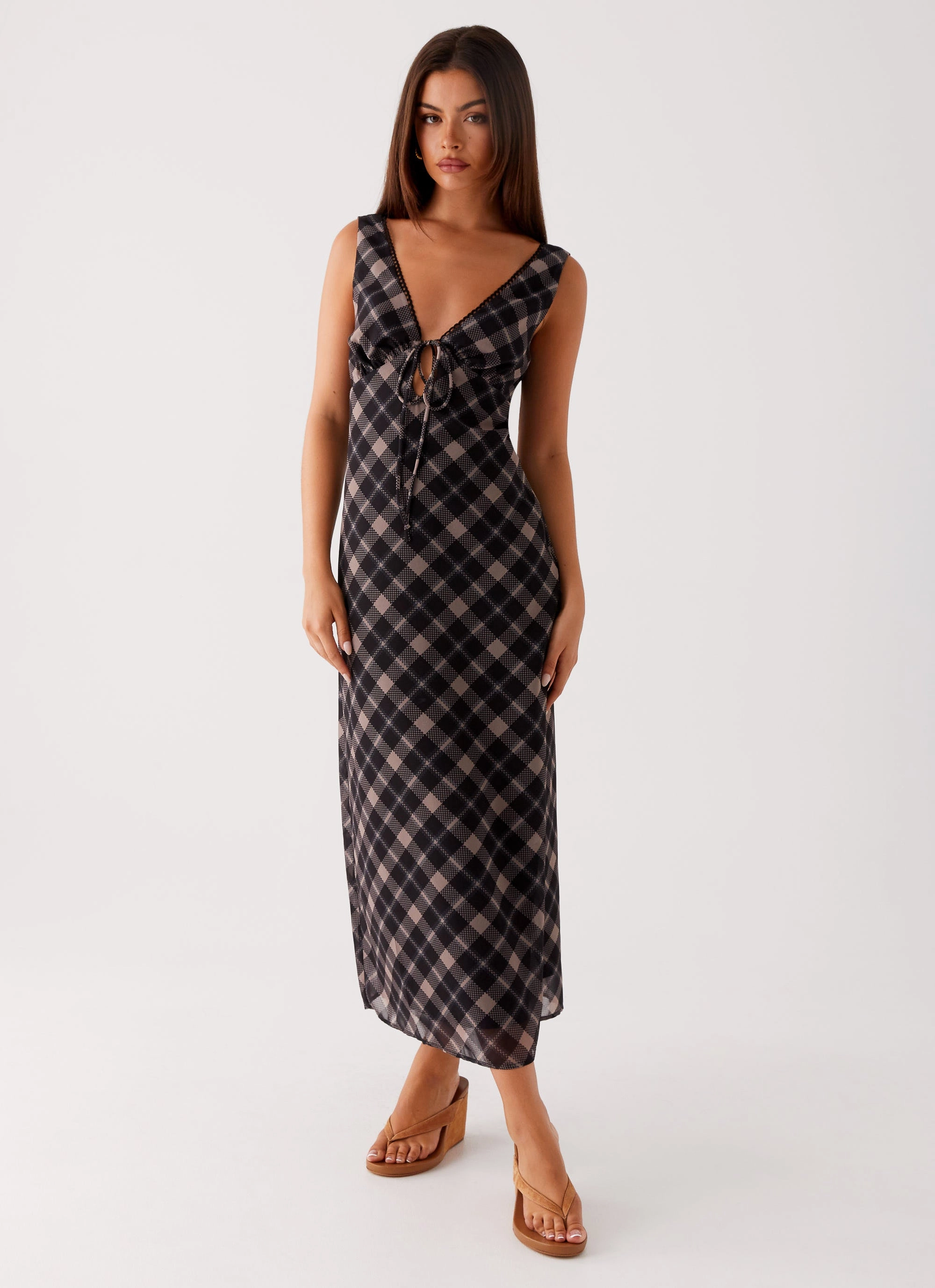 Gianna Midi Dress - Taupe Check Light Flow