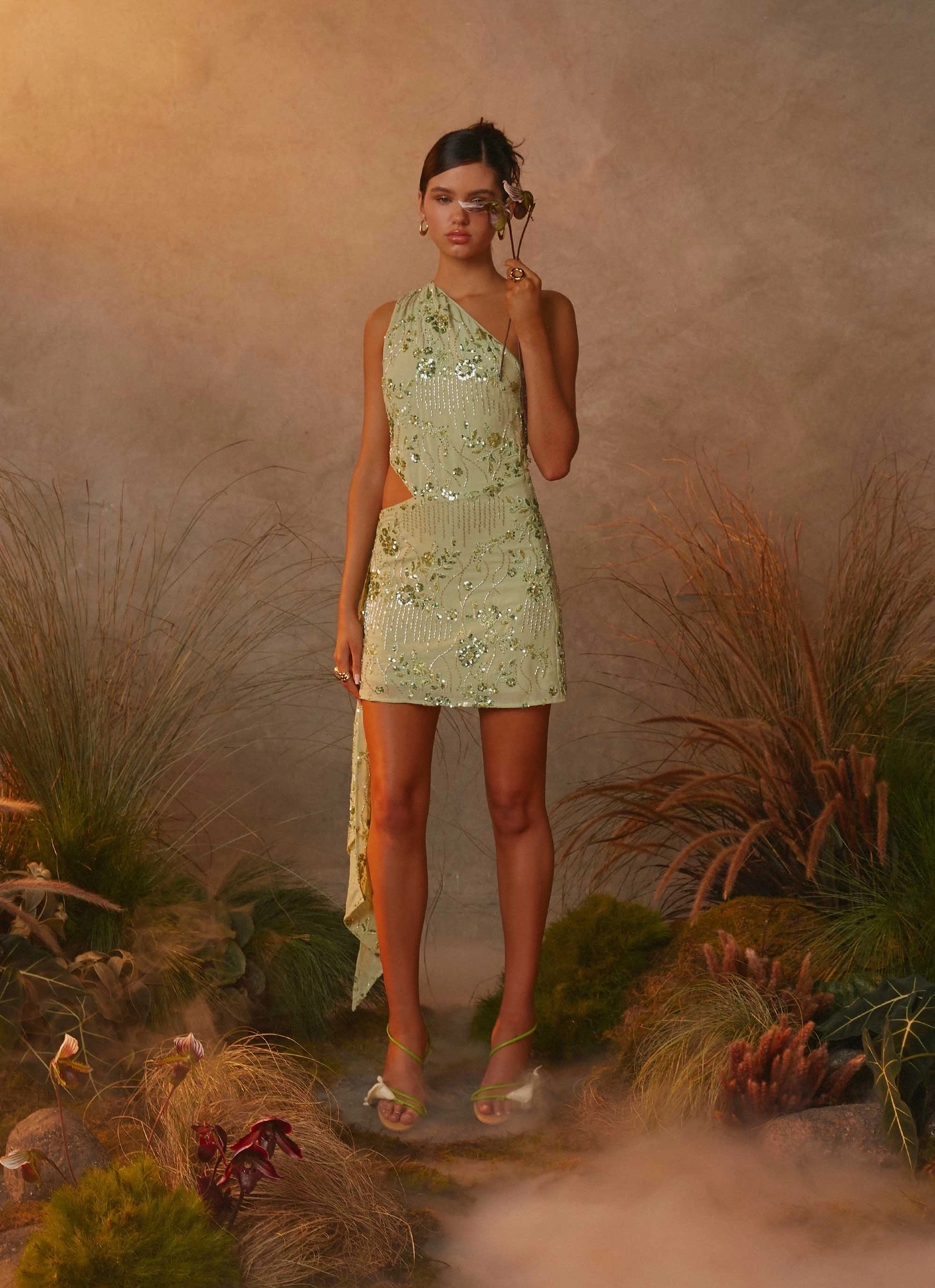 Juelz Beaded Mini Dress - Lime Brunch Tone