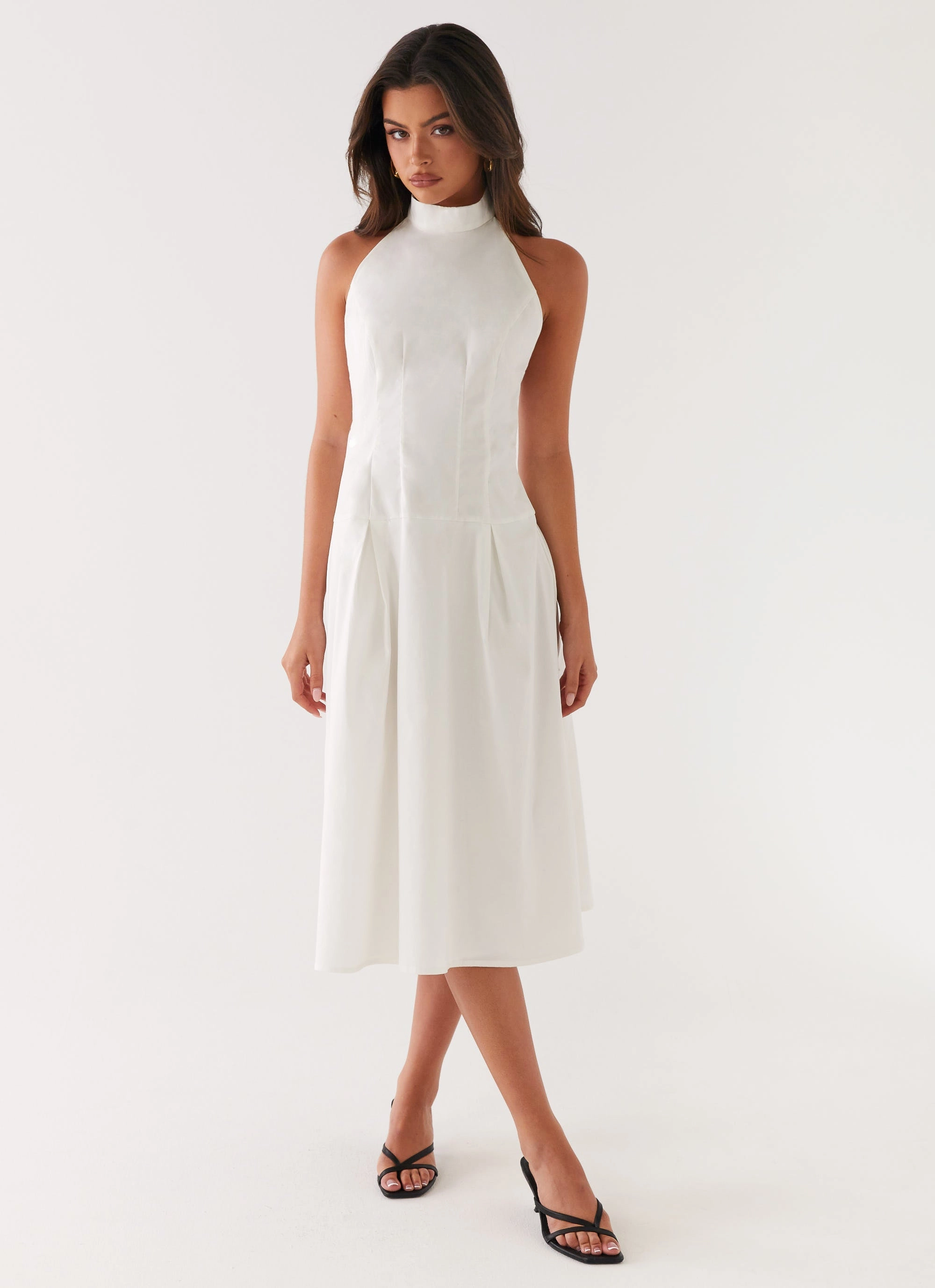 Calla Halter Midi Dress - White Fresh Combo
