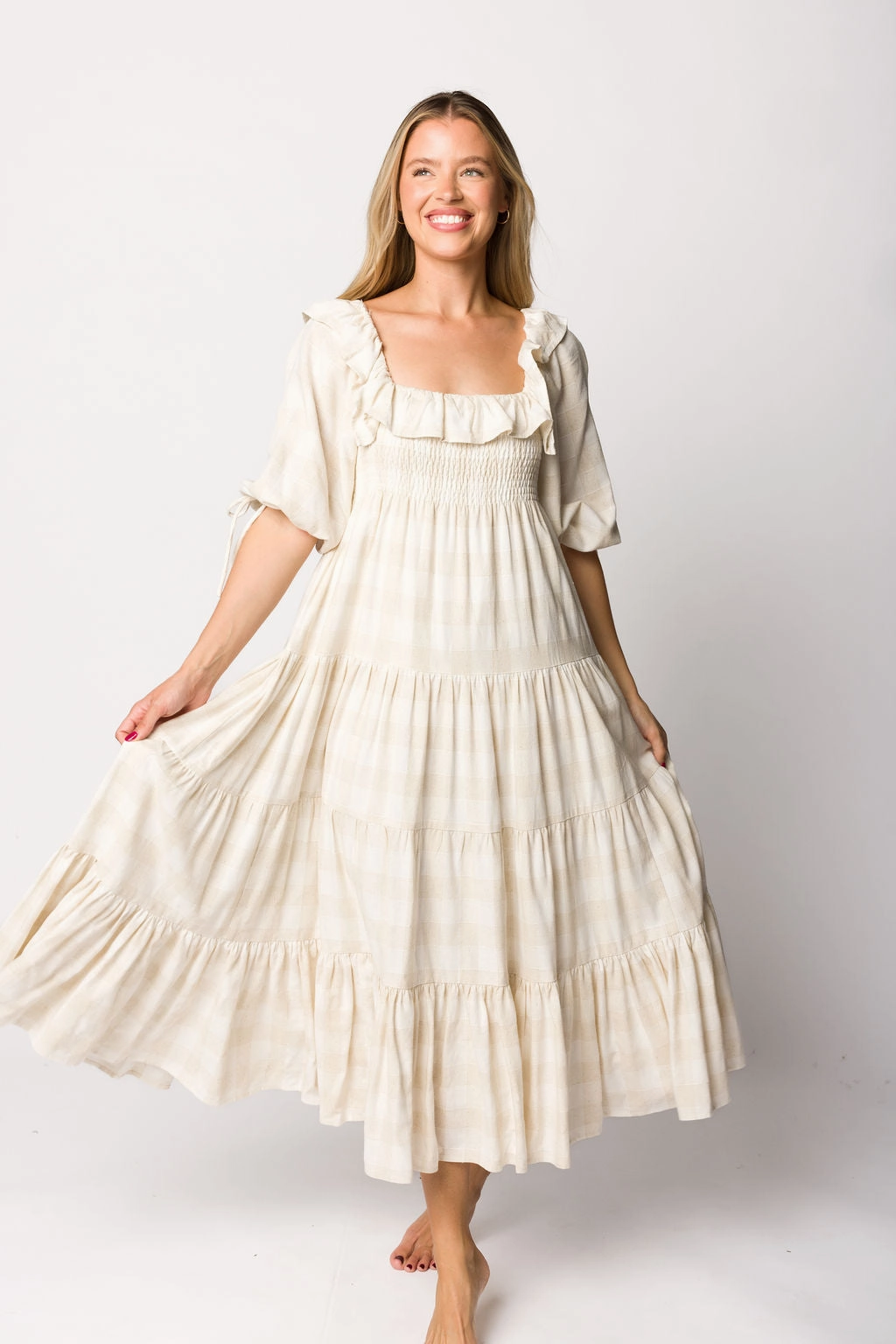 Clea Dress in Natural Plaid - Bump Friendly Water-resistant