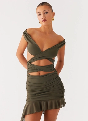 Elegant Mood Ivy Whisper Mini Dress - Khaki