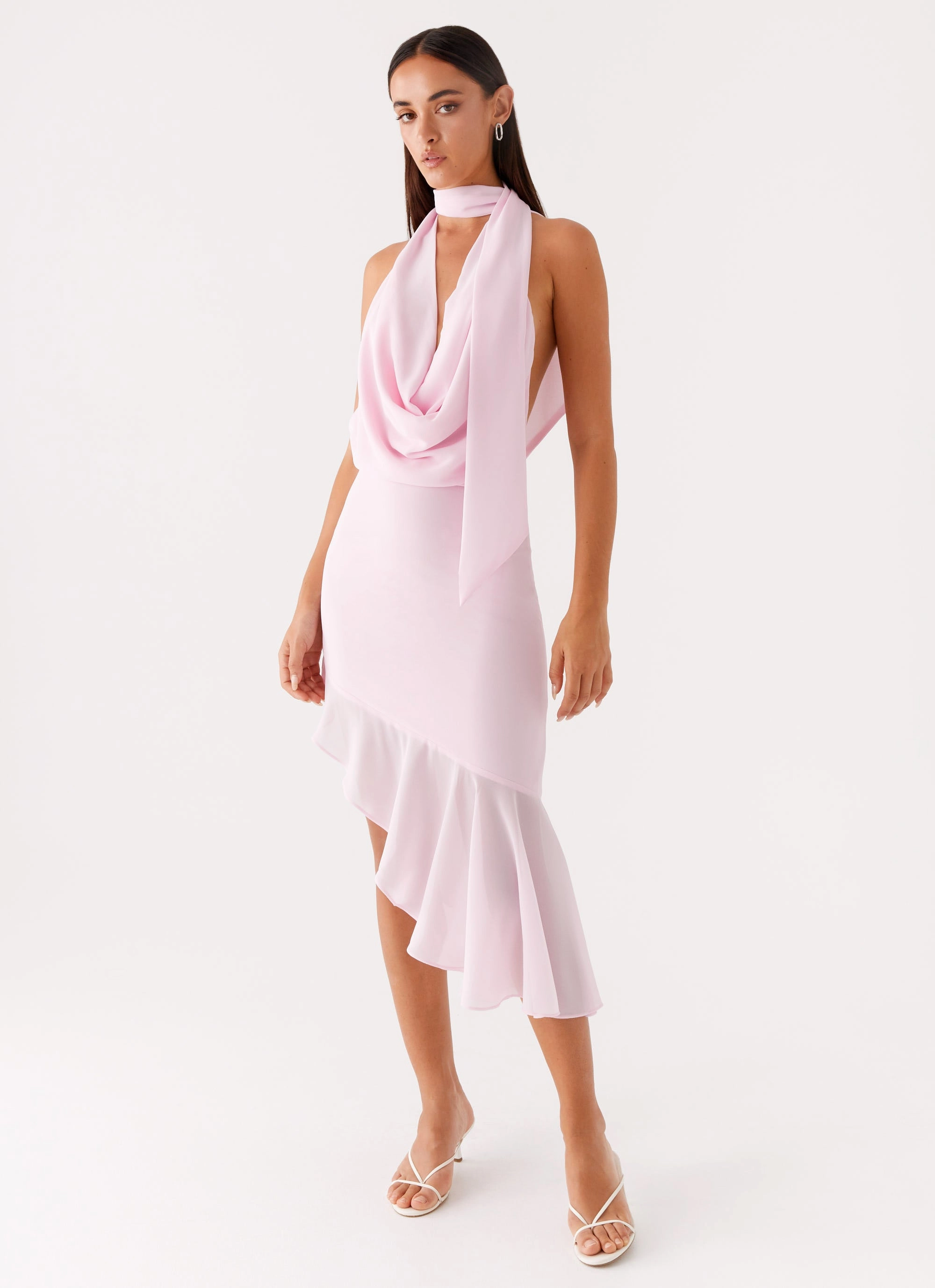 Gender Fluid Classic Grace Layna Scarf Midi Dress - Pink