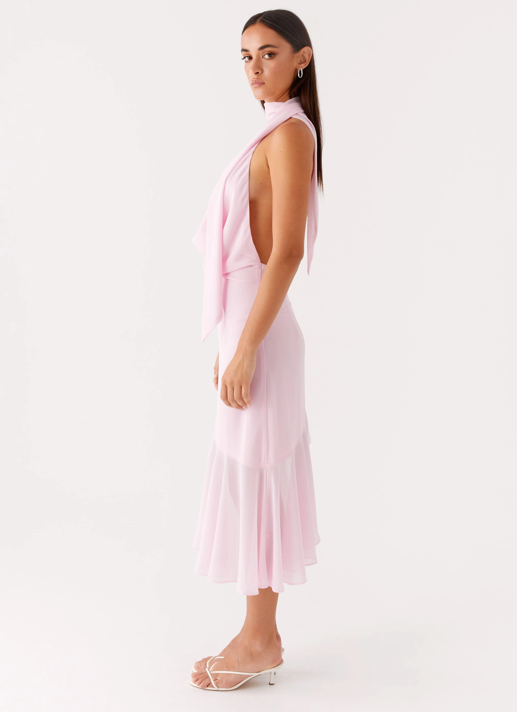 Layna Scarf Midi Dress - Pink Open Back Urban Ready