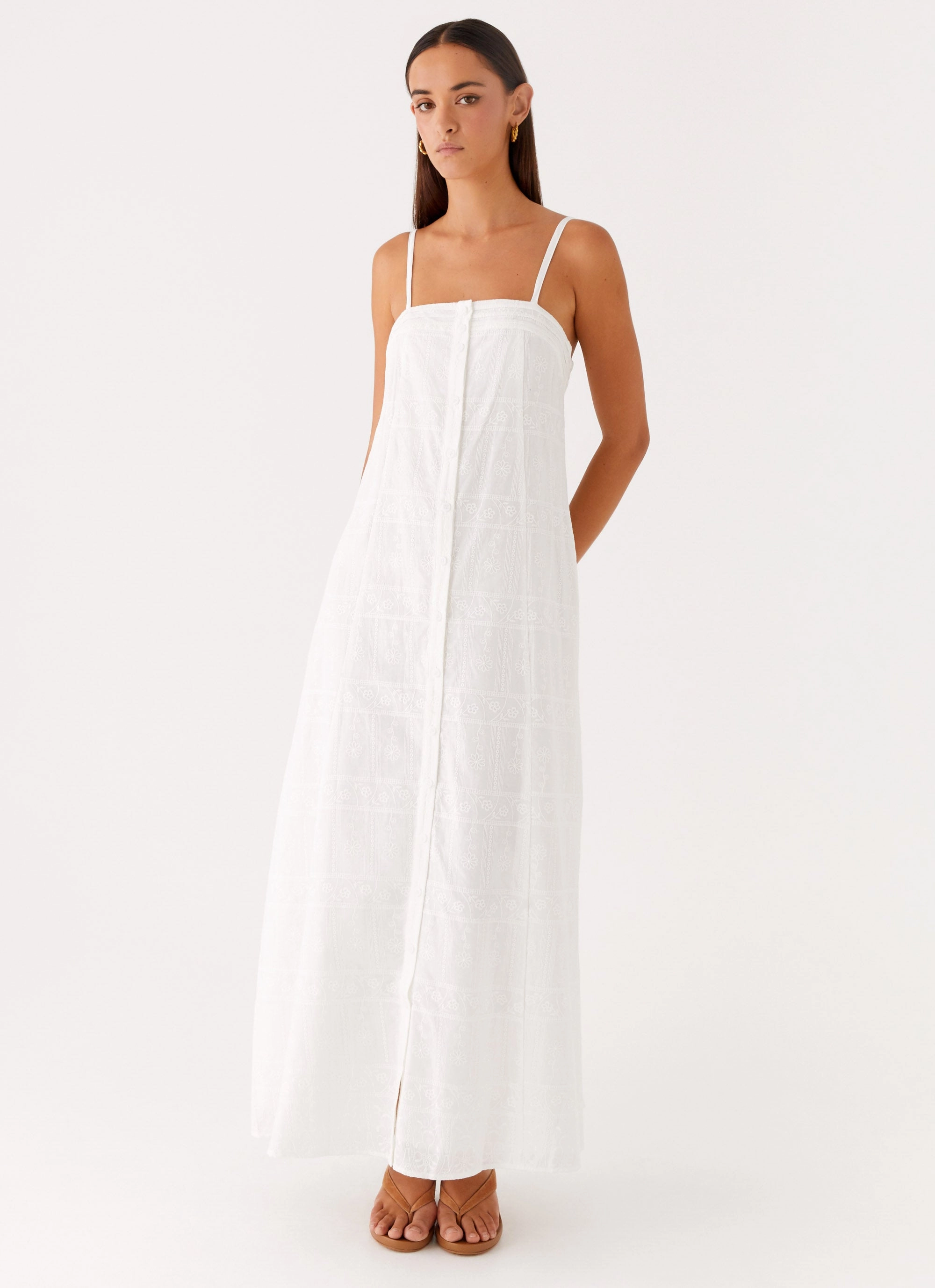 Contrast-Piping Polished Look Cole Maxi Dress - White