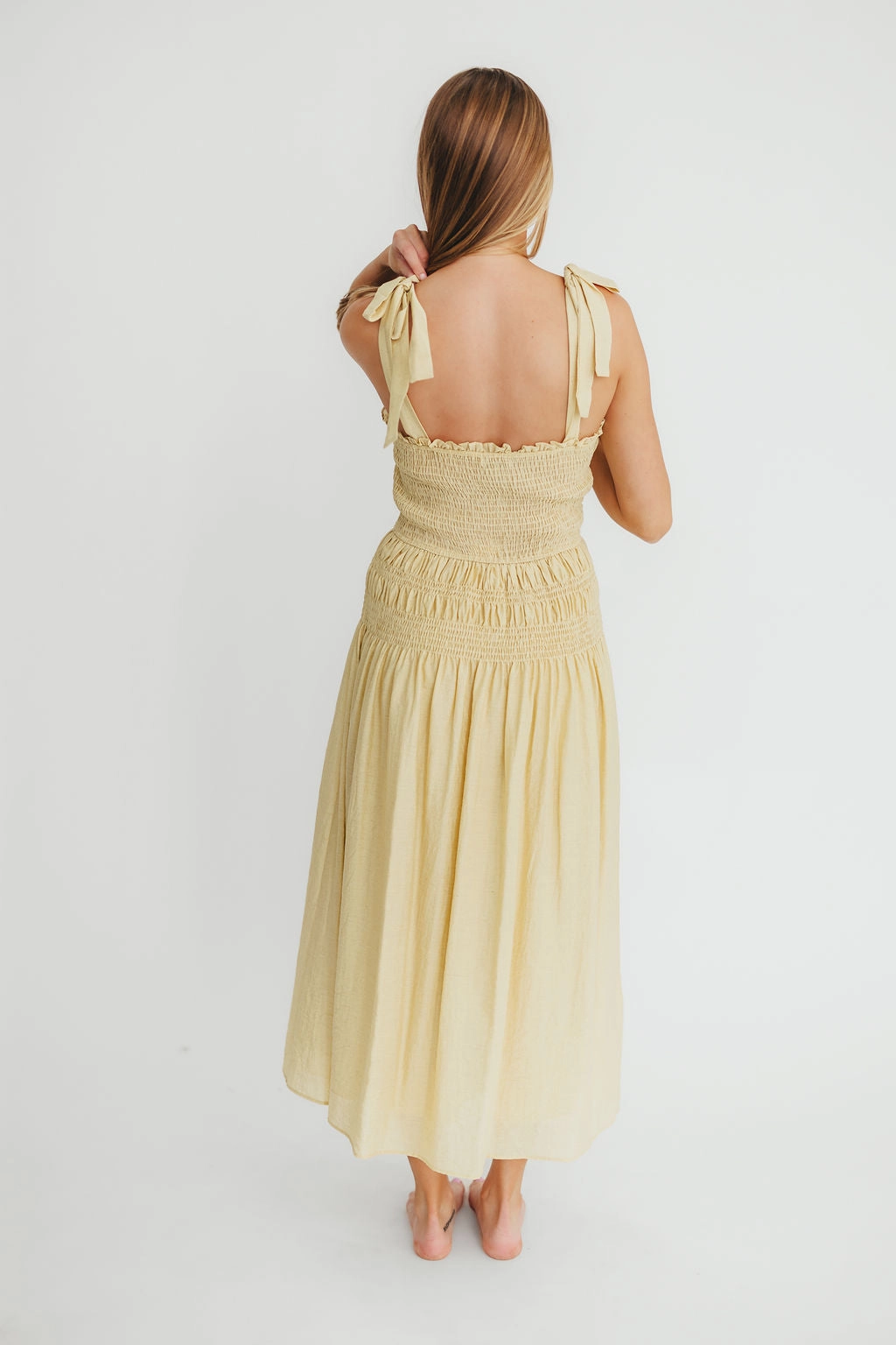 Office Casual Della Adjustable Tie Midi Dress in Yellow *Final-Sale*