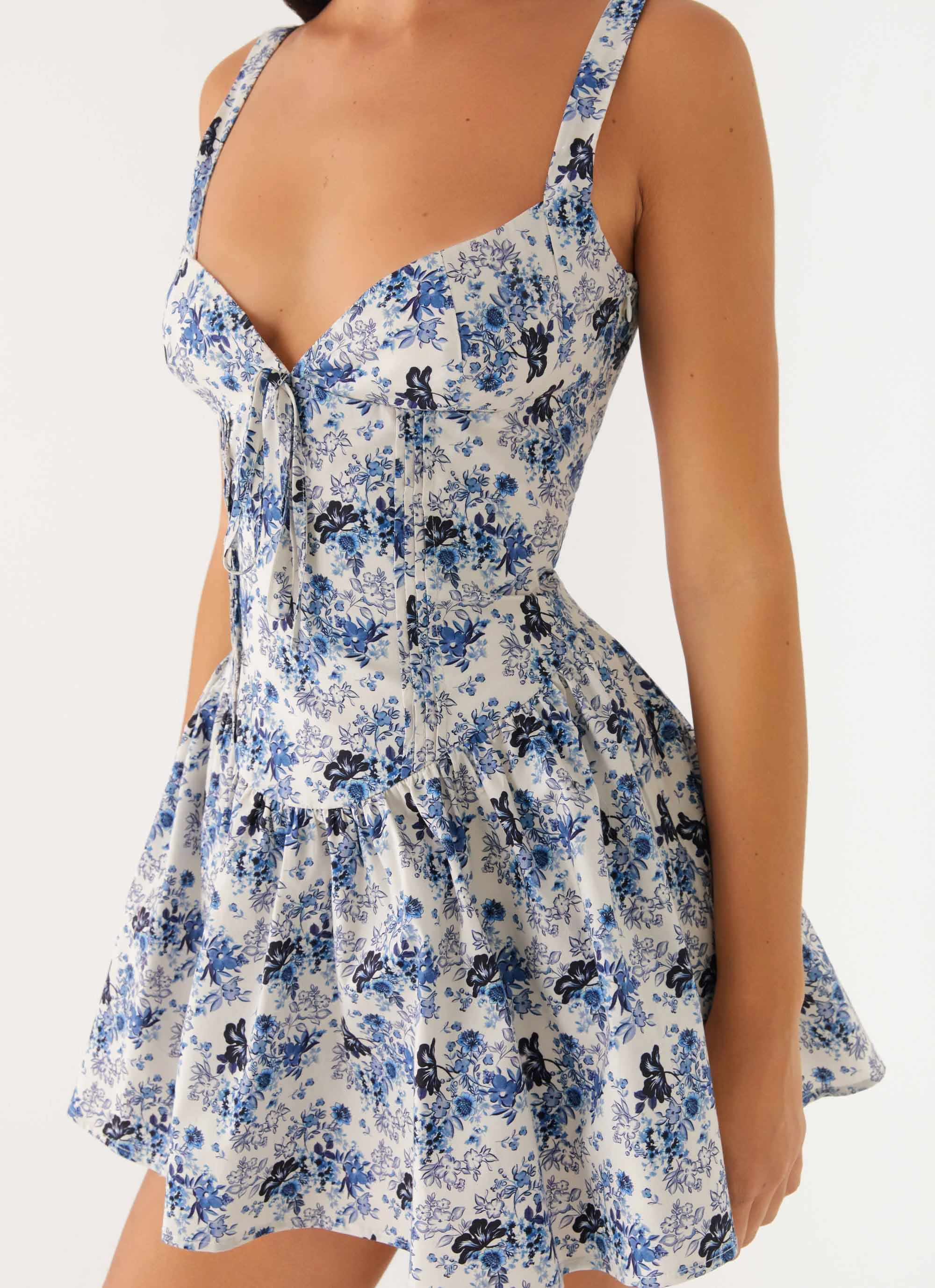Button-Cuff Nash Bust Mini Dress - Serene Sky Floral