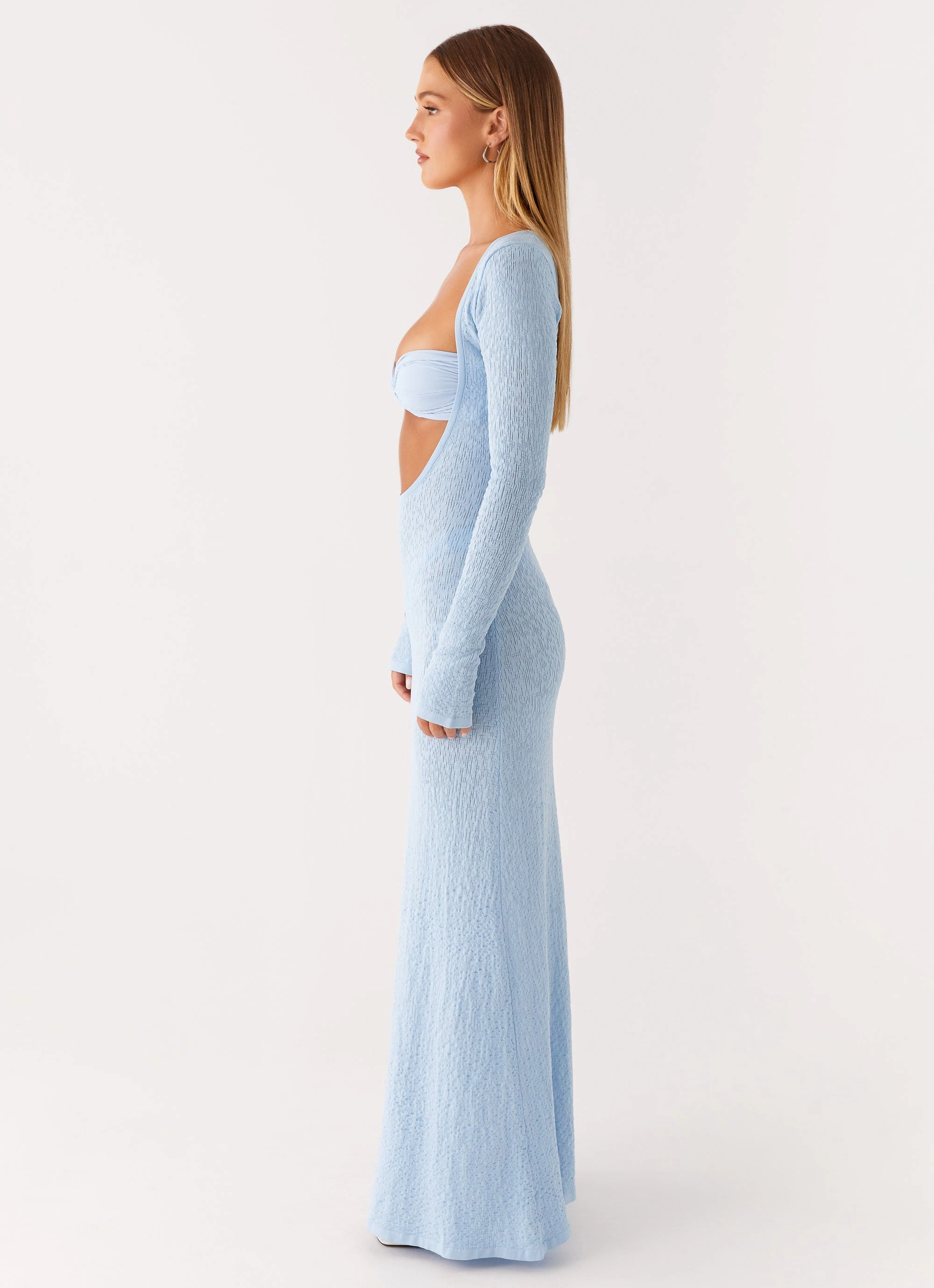 Fresh Flow Carnation Long Sleeve Knit Maxi Dress - Blue