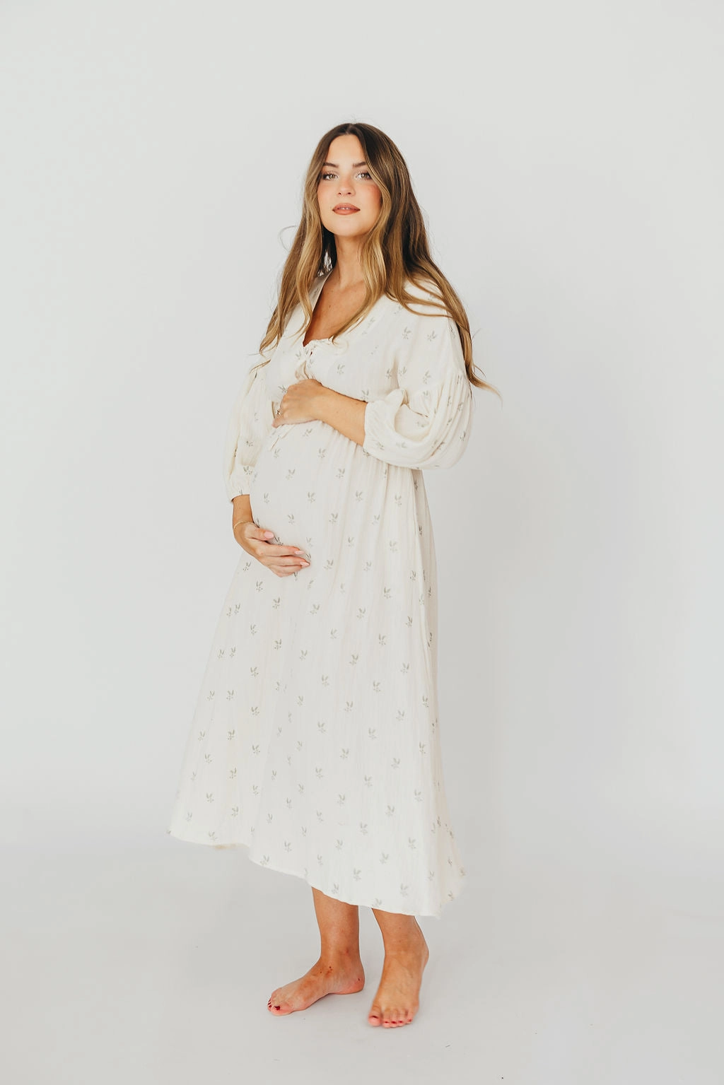 Formal dinner wear Hunter Midi Dress in Soy/Sage Foliage