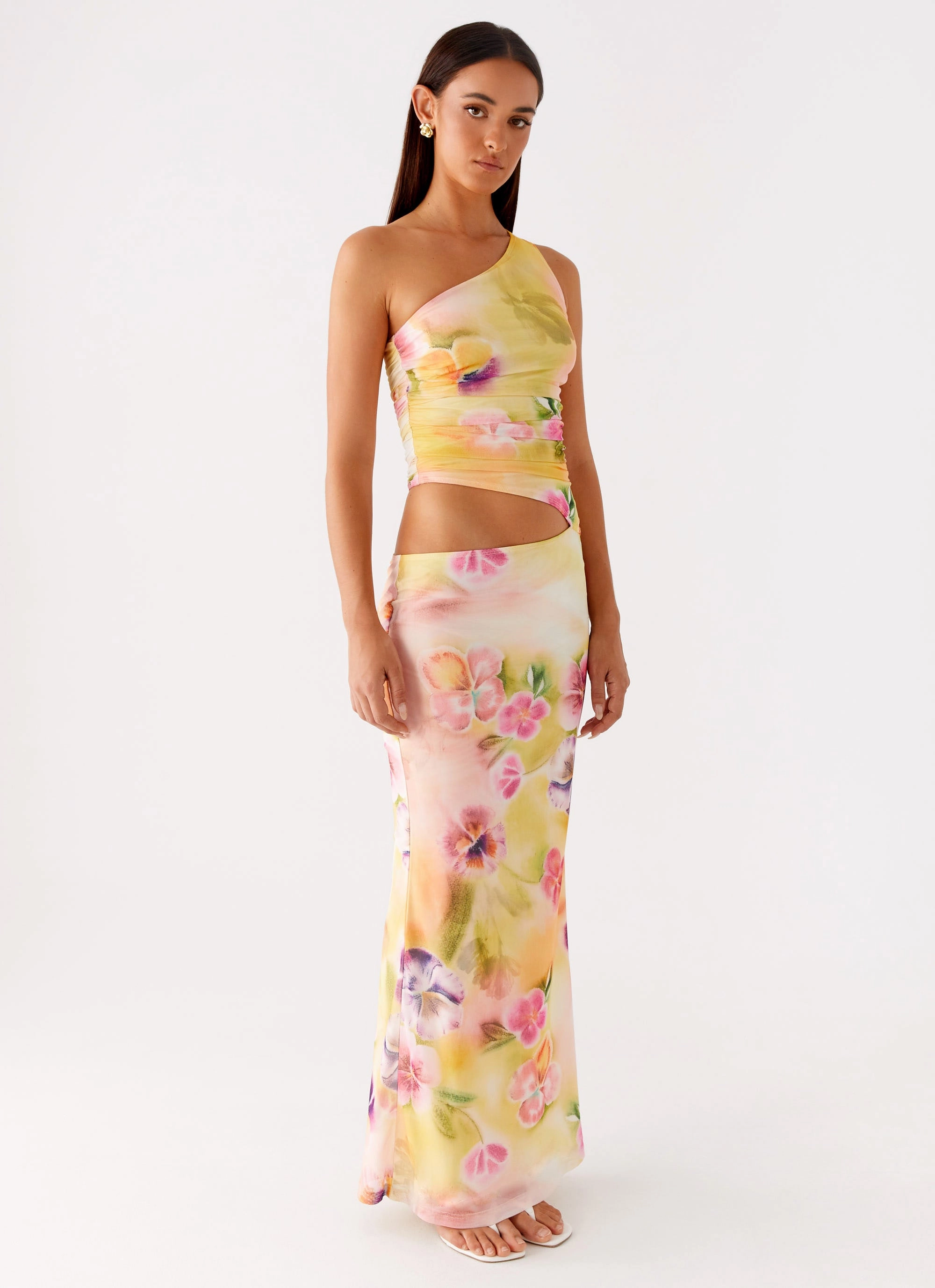 Summer Air Chic and Stylish Seranella One Shoulder Maxi Dress - Sunburst Floral