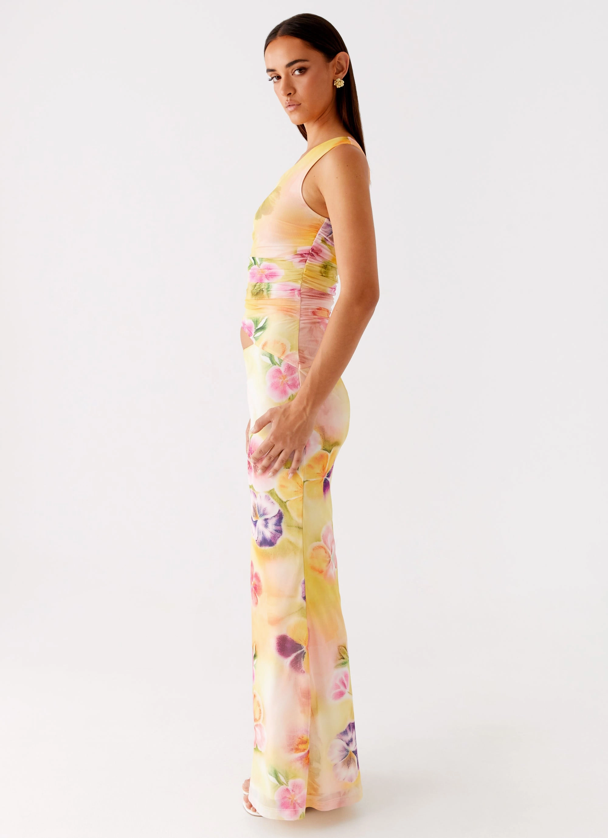 Linen Vibe Calm Style Seranella One Shoulder Maxi Dress - Sunburst Floral