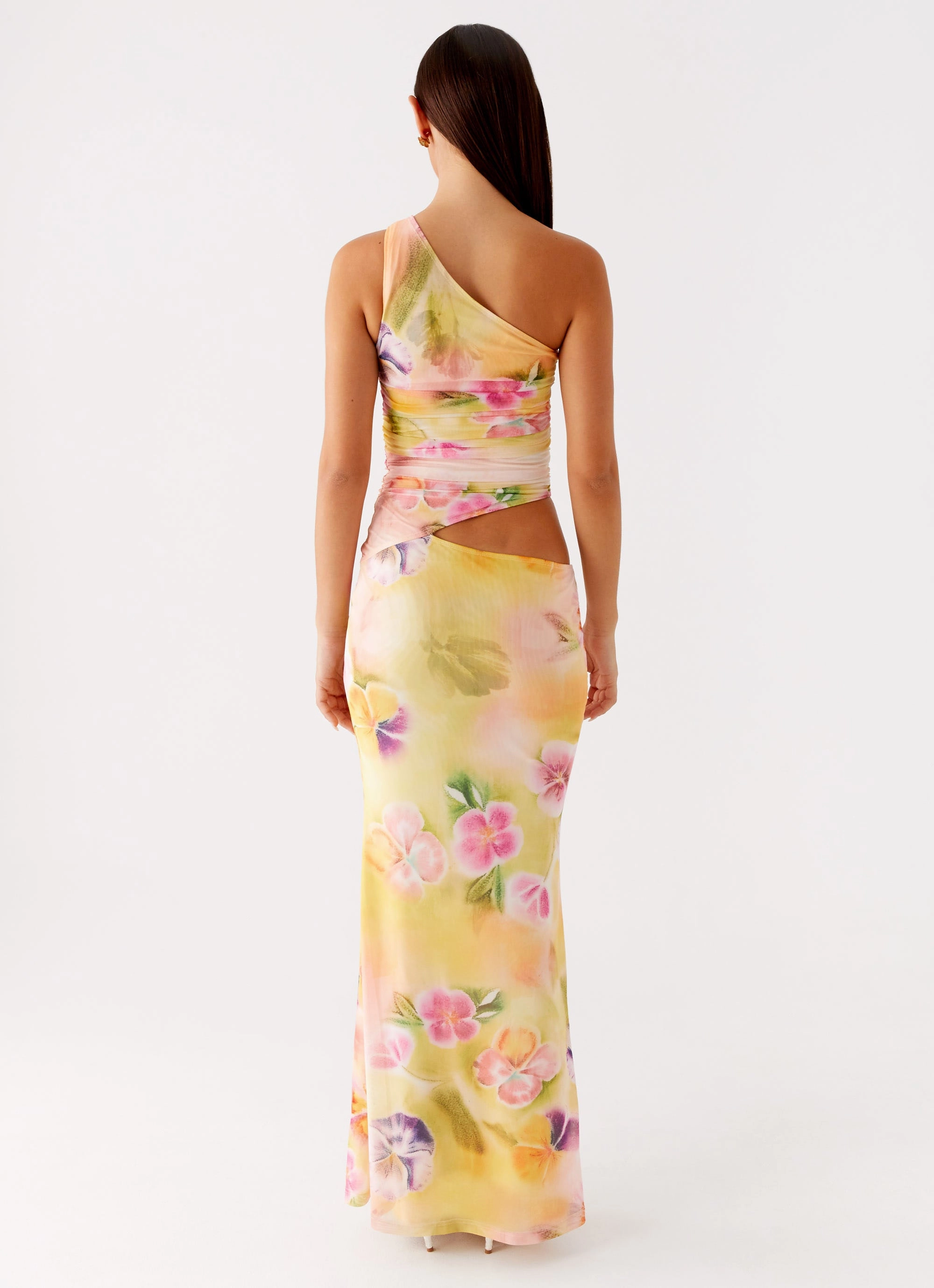 Seranella One Shoulder Maxi Dress - Sunburst Floral Soft cotton blend dress
