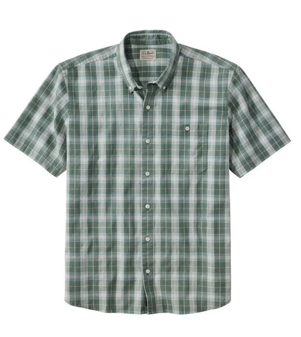 Comfort Stretch Chambray Shirt Short Sleeve Slightly Fitted Plaid Men's Regular Structured Collar High-Quality Material