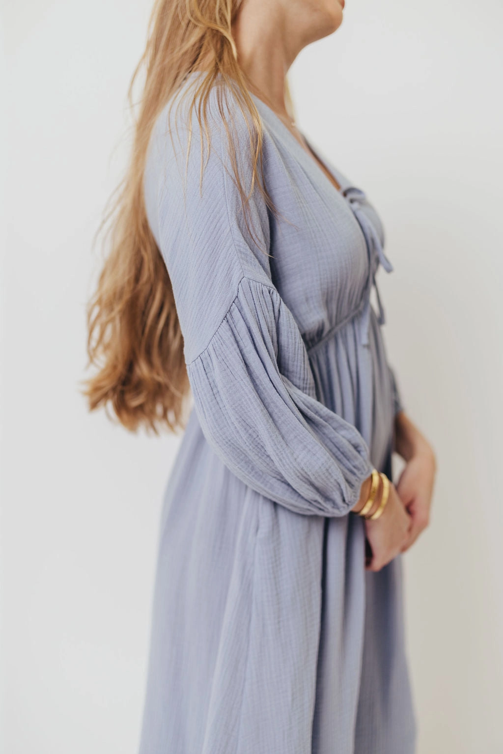 All-Day Fit Hunter 100% Cotton Gauze Midi Dress in Blue - Bump Friendly *9/22 PRE-ORDER*