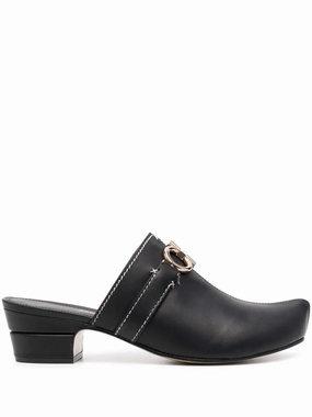 Quick Slip-On Design Ferragamo Gancini Leather Mules