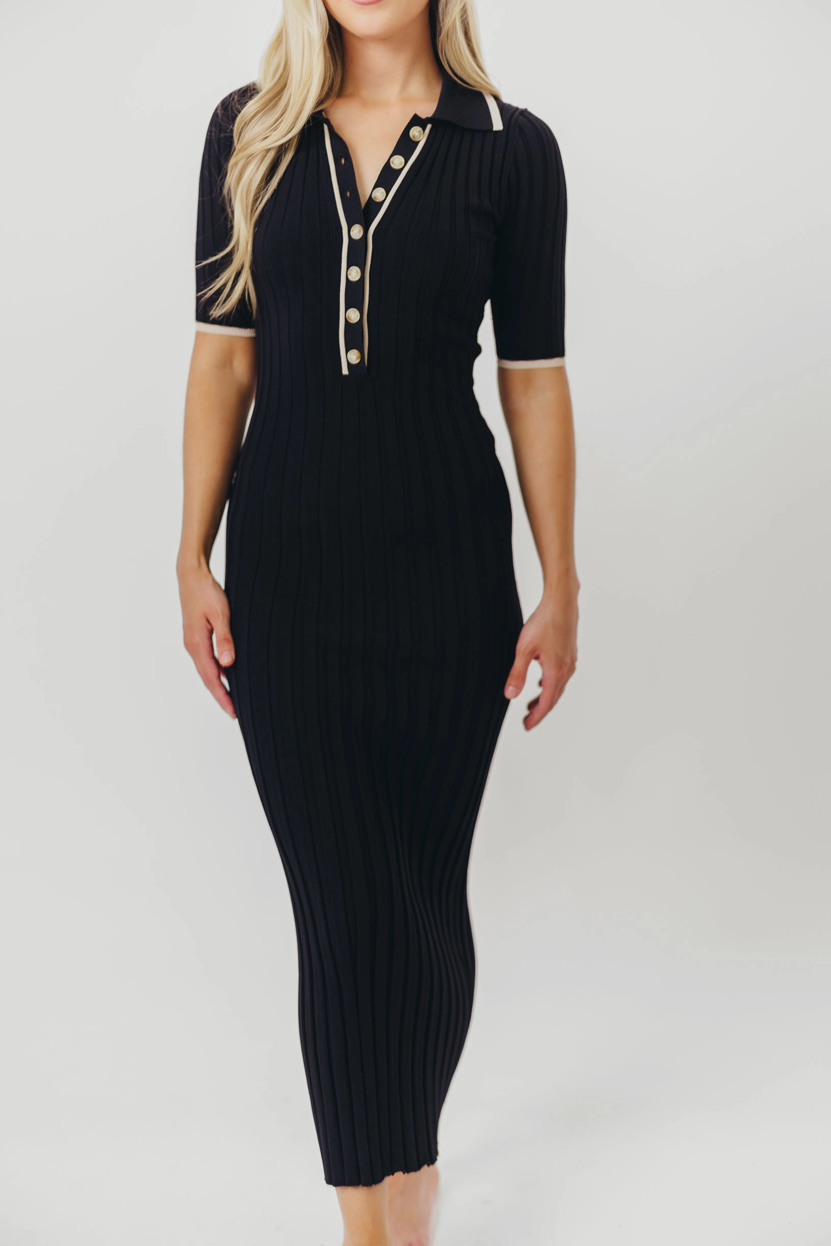 Addie Ribbed Button-Down Maxi Dress in Black - Nursing and Bump Friendly Chill Wear