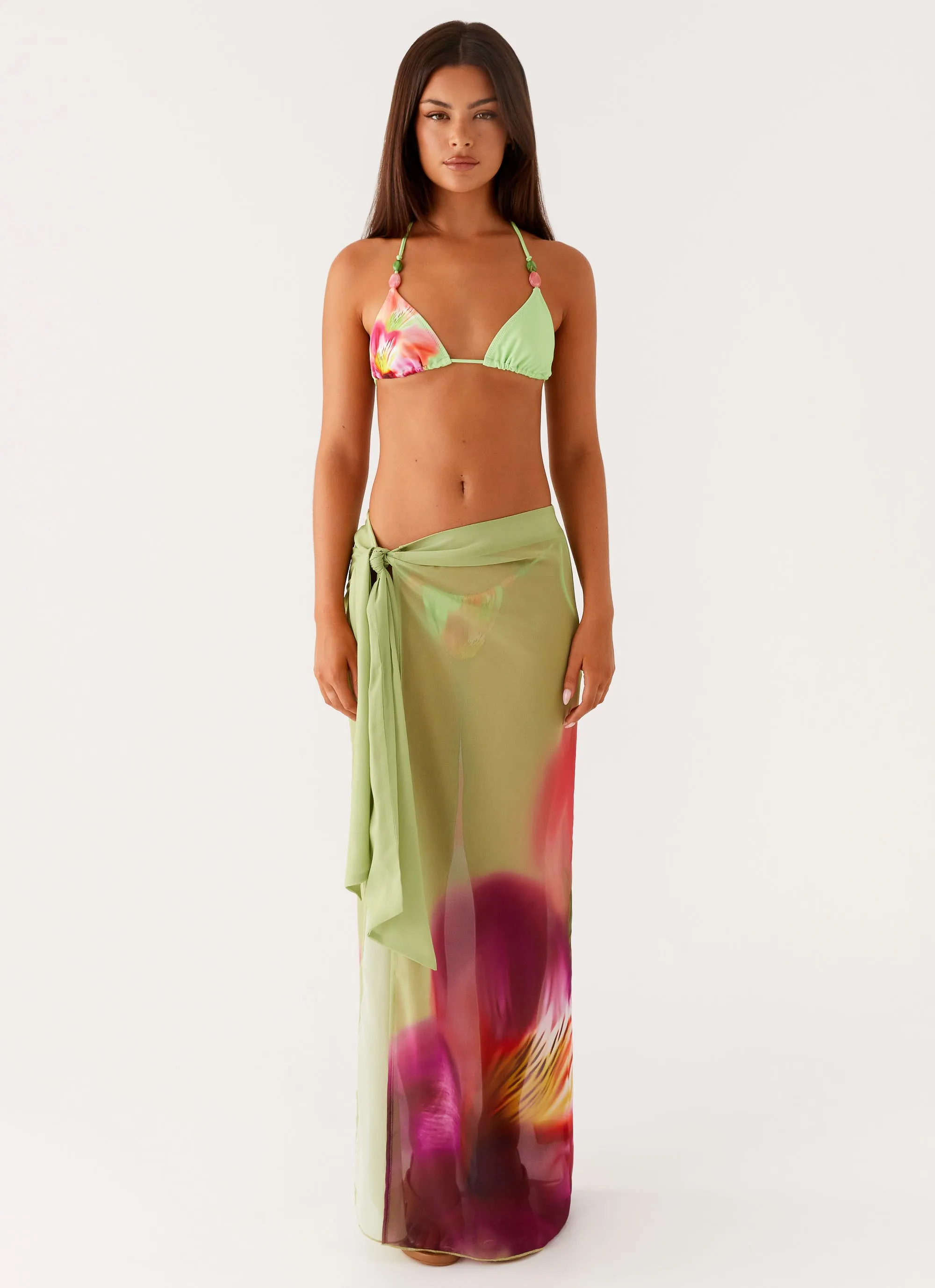 Low Tide Sarong Maxi Skirt - Green Tropical Chafe Resistant Edges Laminated Seams