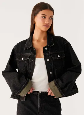Active Edge Reflective Detailing Back Again Oversized Denim Jacket - Acid Charcoal