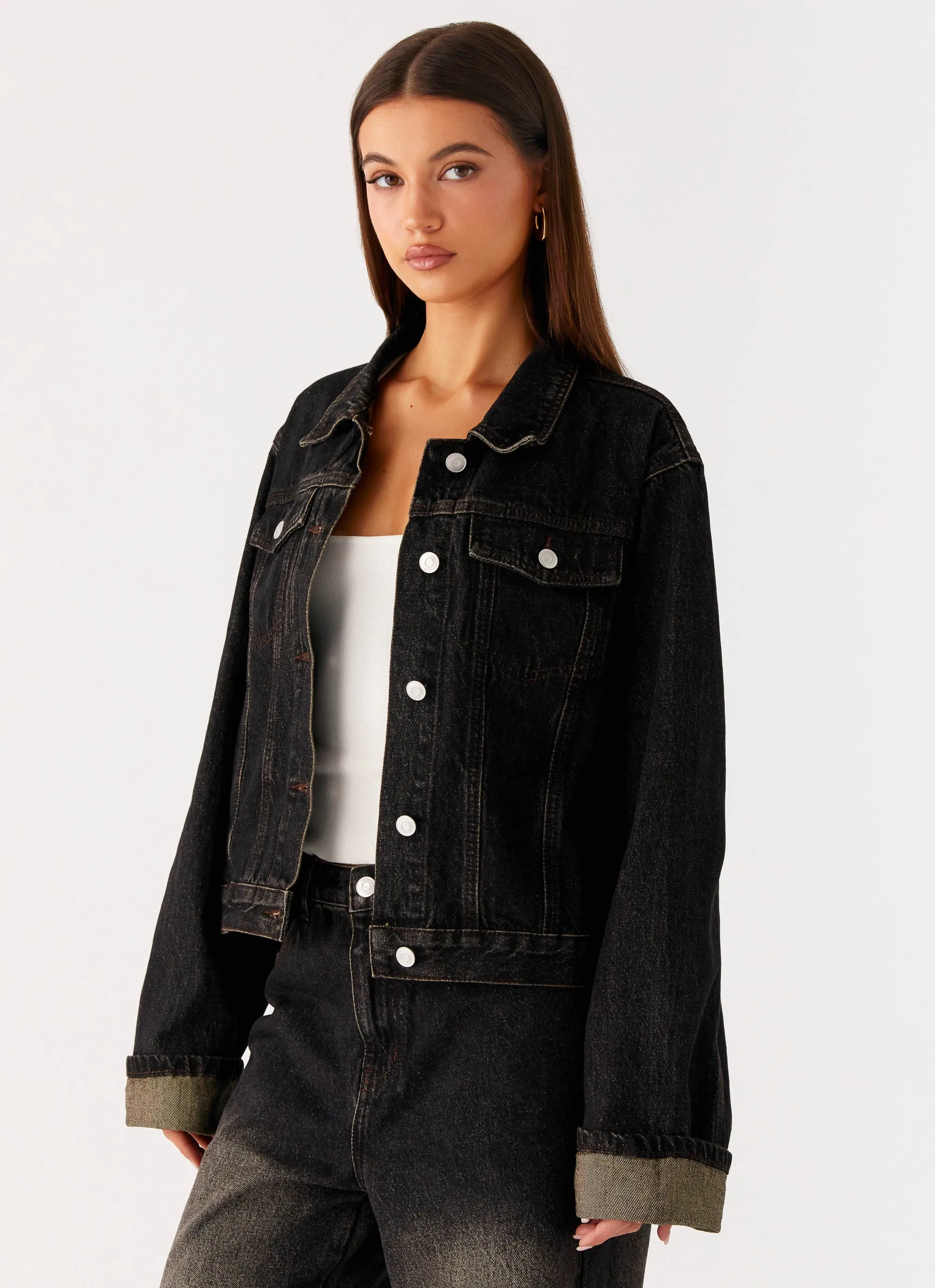 Back Again Oversized Denim Jacket - Acid Charcoal Durable piece