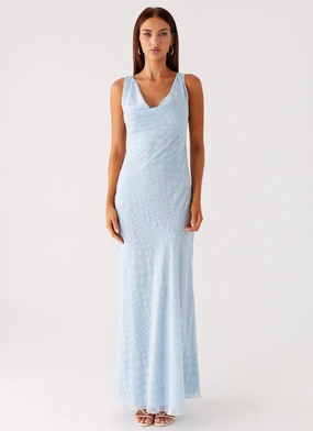 Basic Mood Puff-Sleeve Sundance Chiffon Maxi Dress - Blue