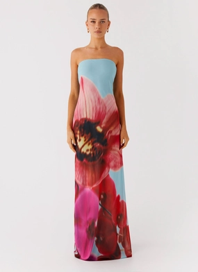 Straight-Cut Sun-Protective Amelle Maxi Dress - Turquoise Bloom