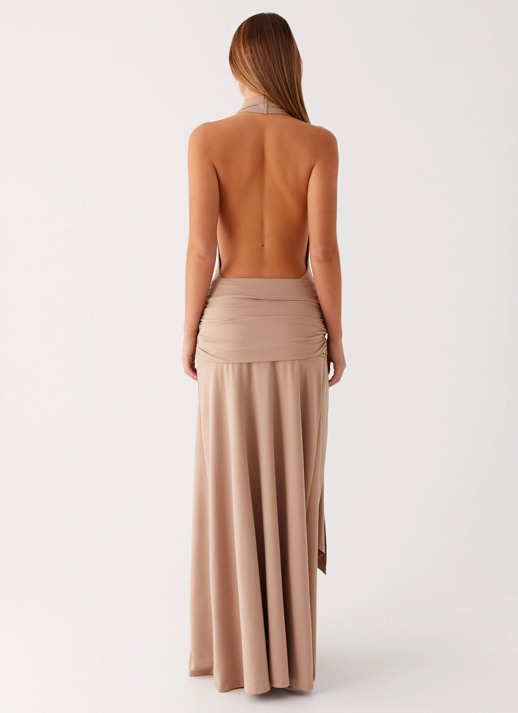 Rowan Ray Cowl Maxi Dress - Light Taupe Zip-Closure Minimal Mood