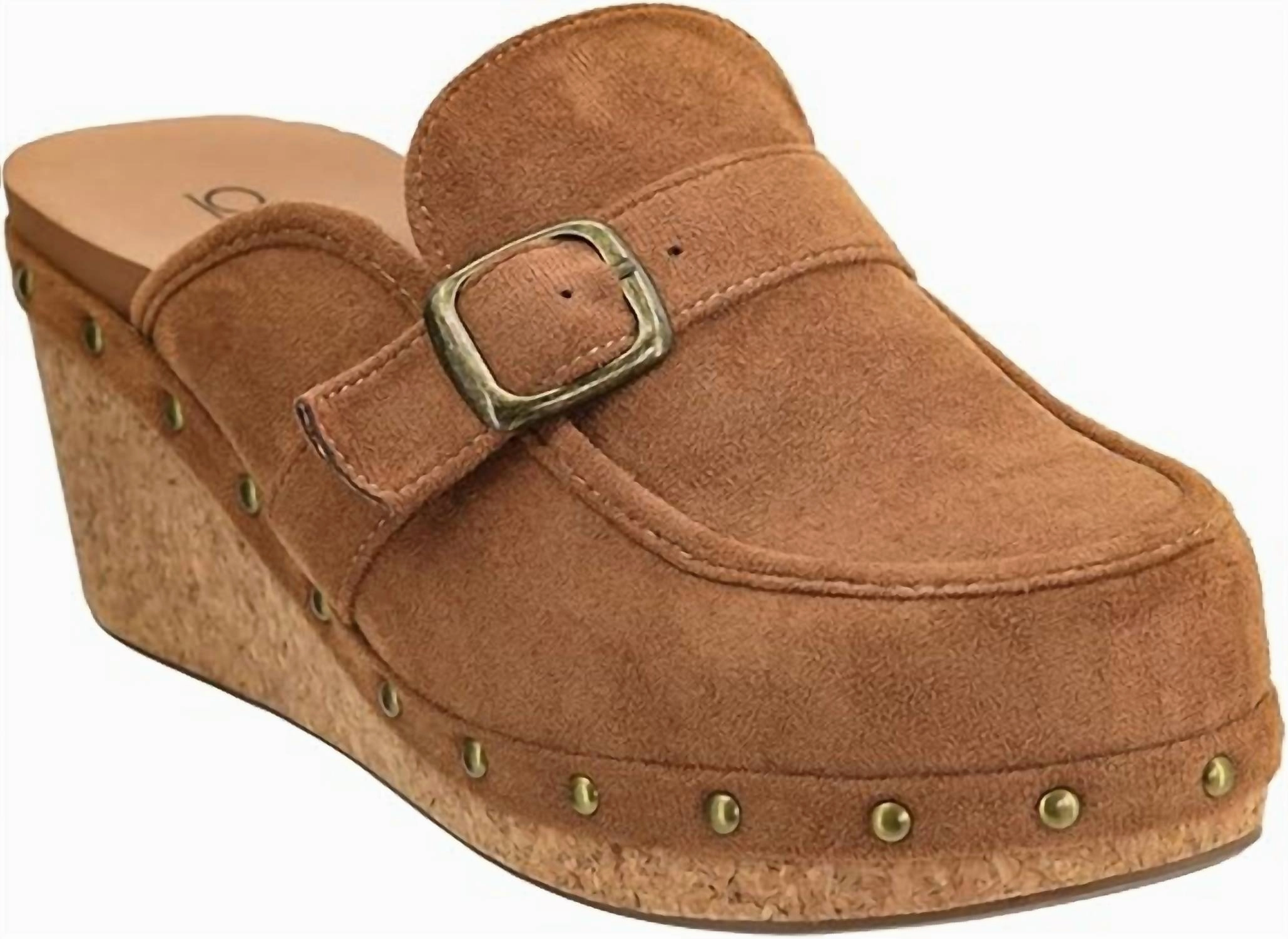 Women's Just Precious Wedge Clogs In Brown Faux Suede Cozy Walk Easy Foot Comfort