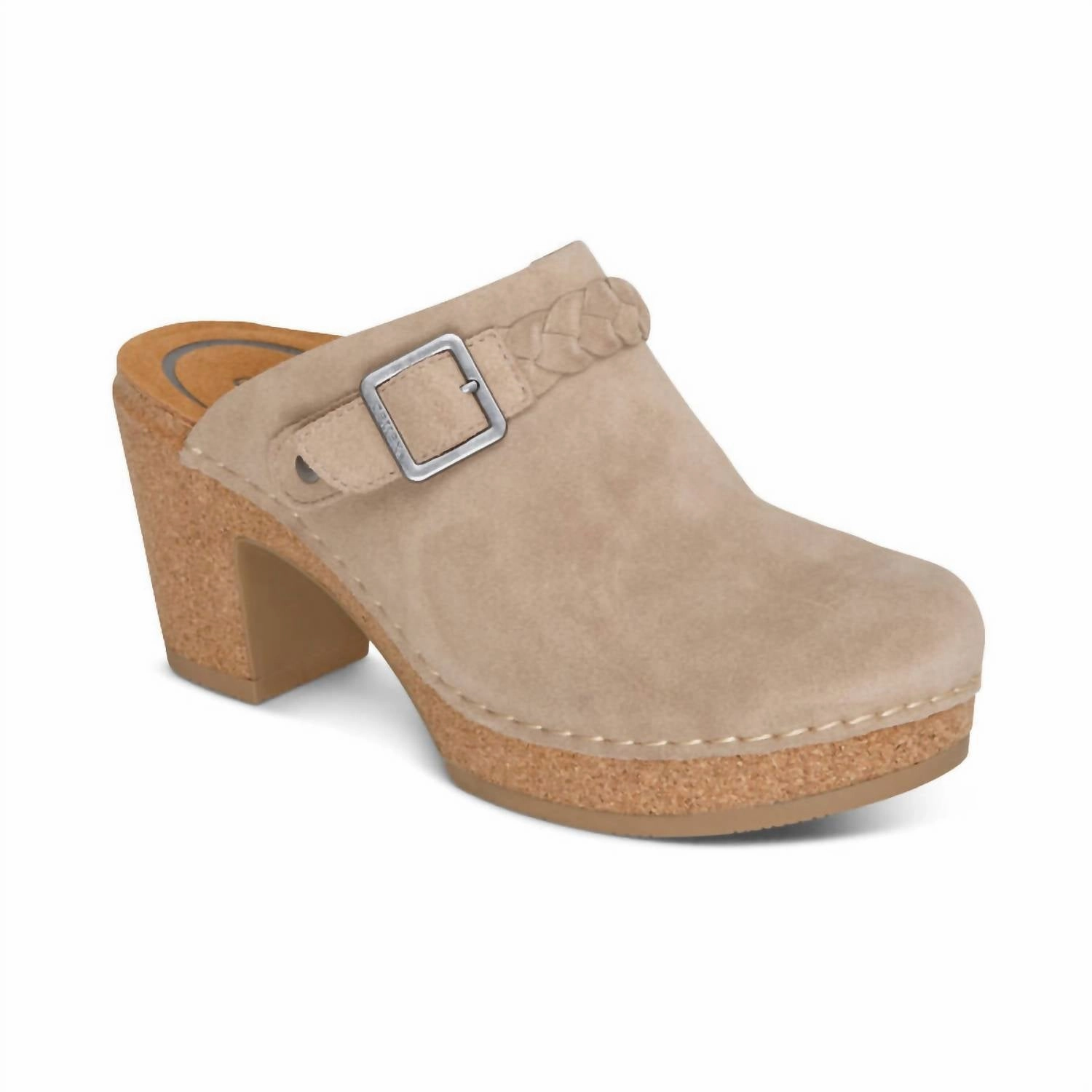 Corey Cork Clog Heel In Taupe Durable Footwear