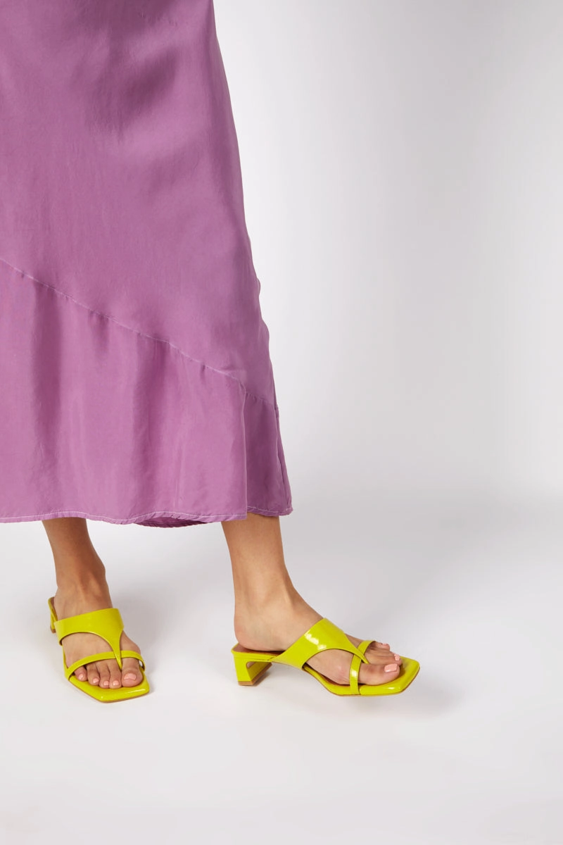 Intentionally Blank Flume Block Heeled Sandal in Mustard Stability control