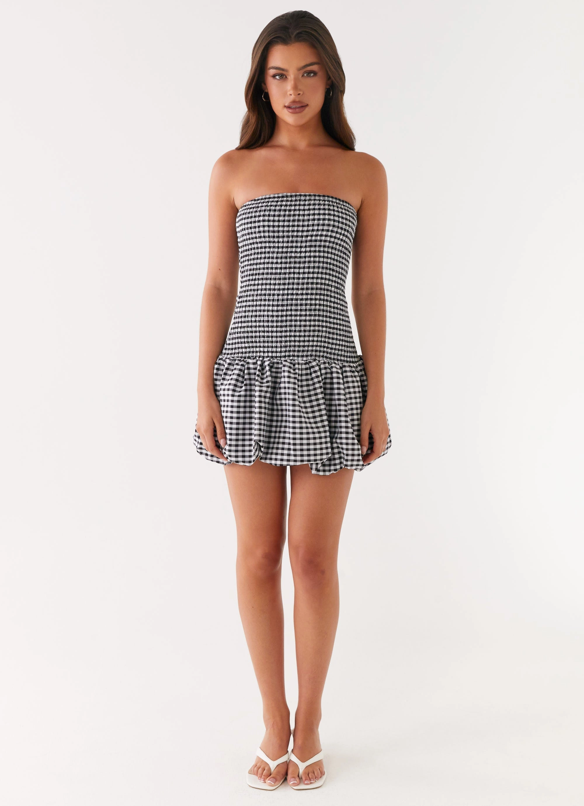 Martell Mini Dress - Black Gingham Short Sleeve Soft-touch daywear