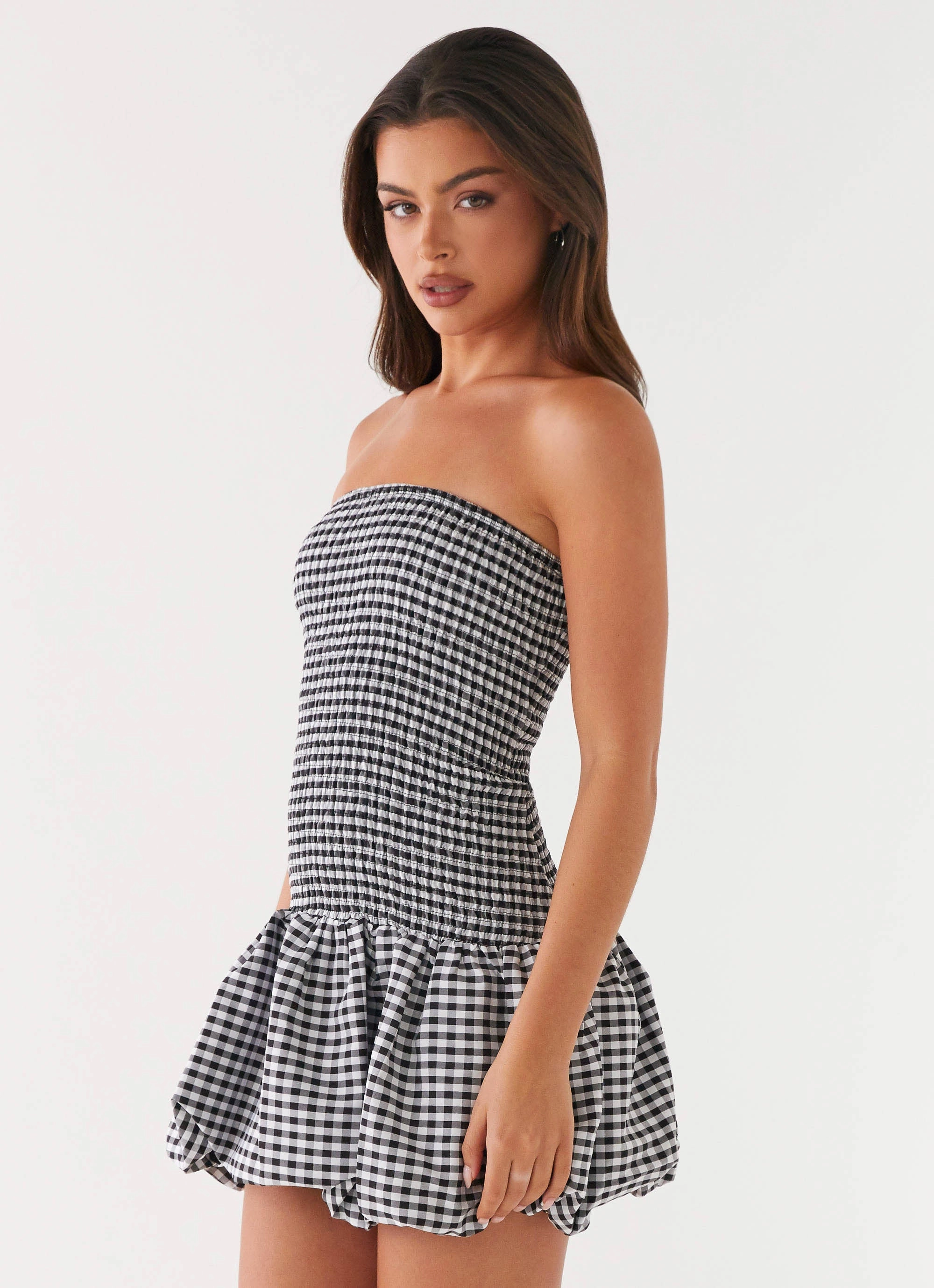 Martell Mini Dress - Black Gingham Morning Wear High Hemline