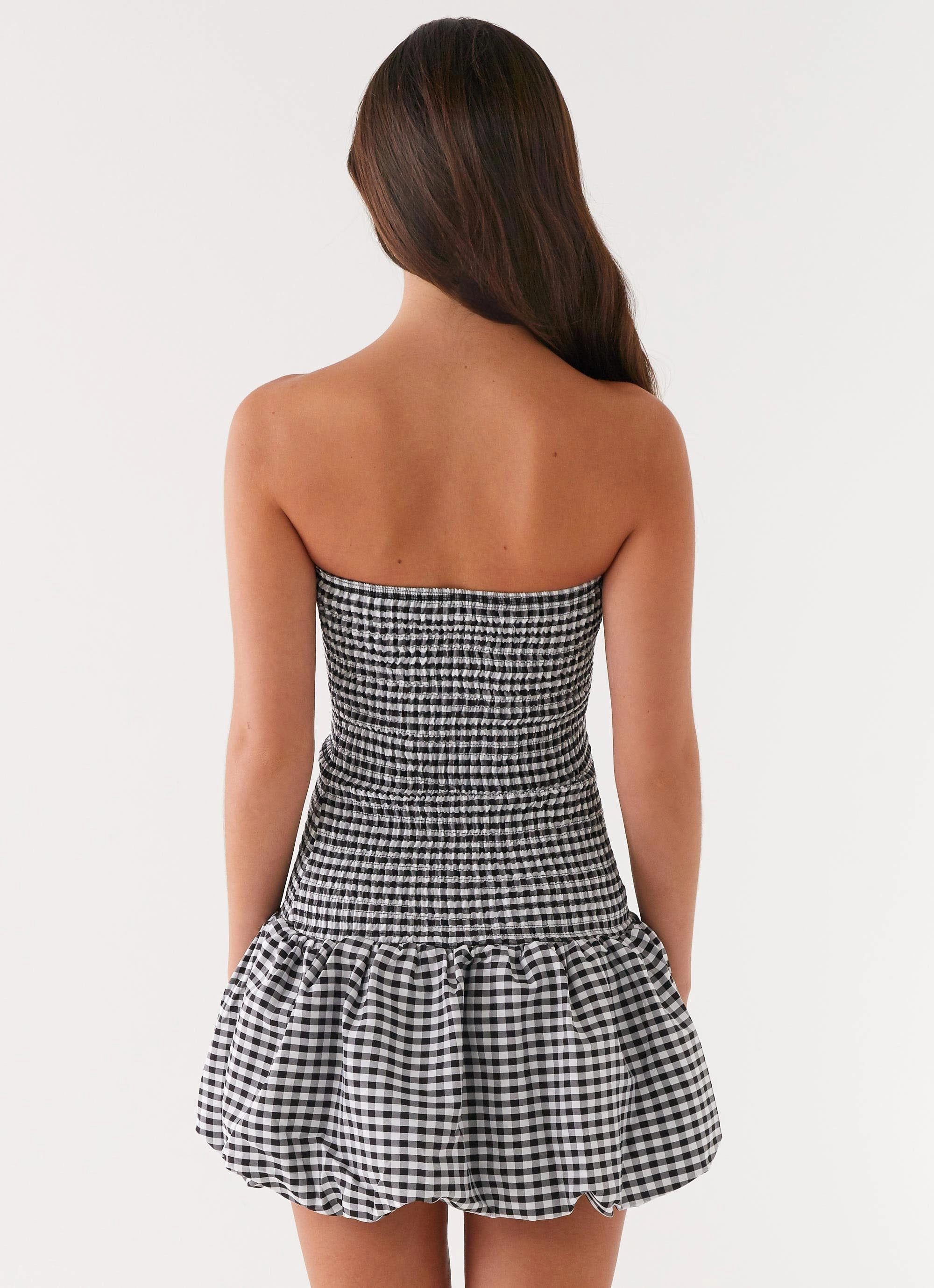 Wide Hemline Runway-Ready Martell Mini Dress - Black Gingham