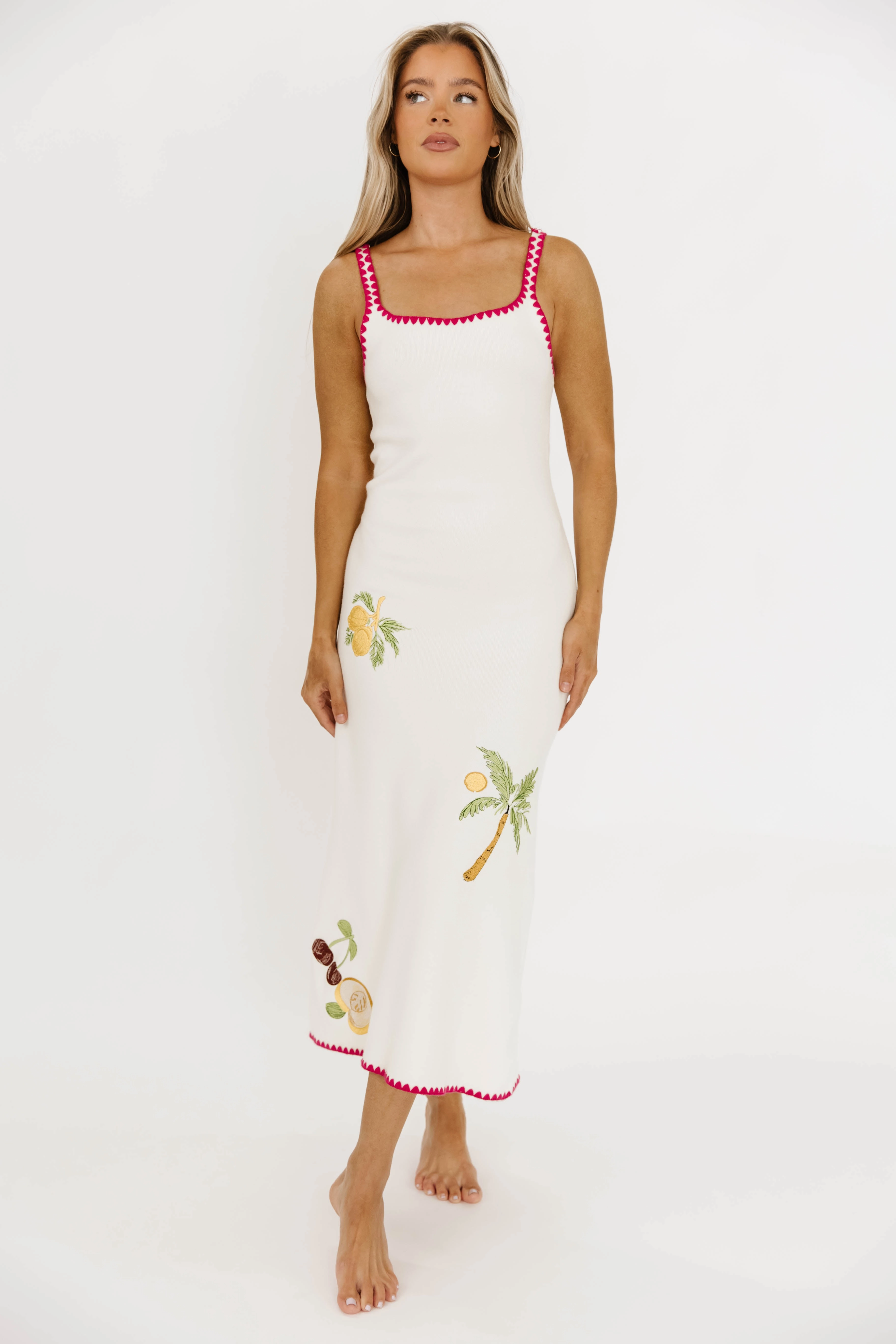 Meyer Embroidered Sweater Dress in Cream Minimalist Style Office Smart