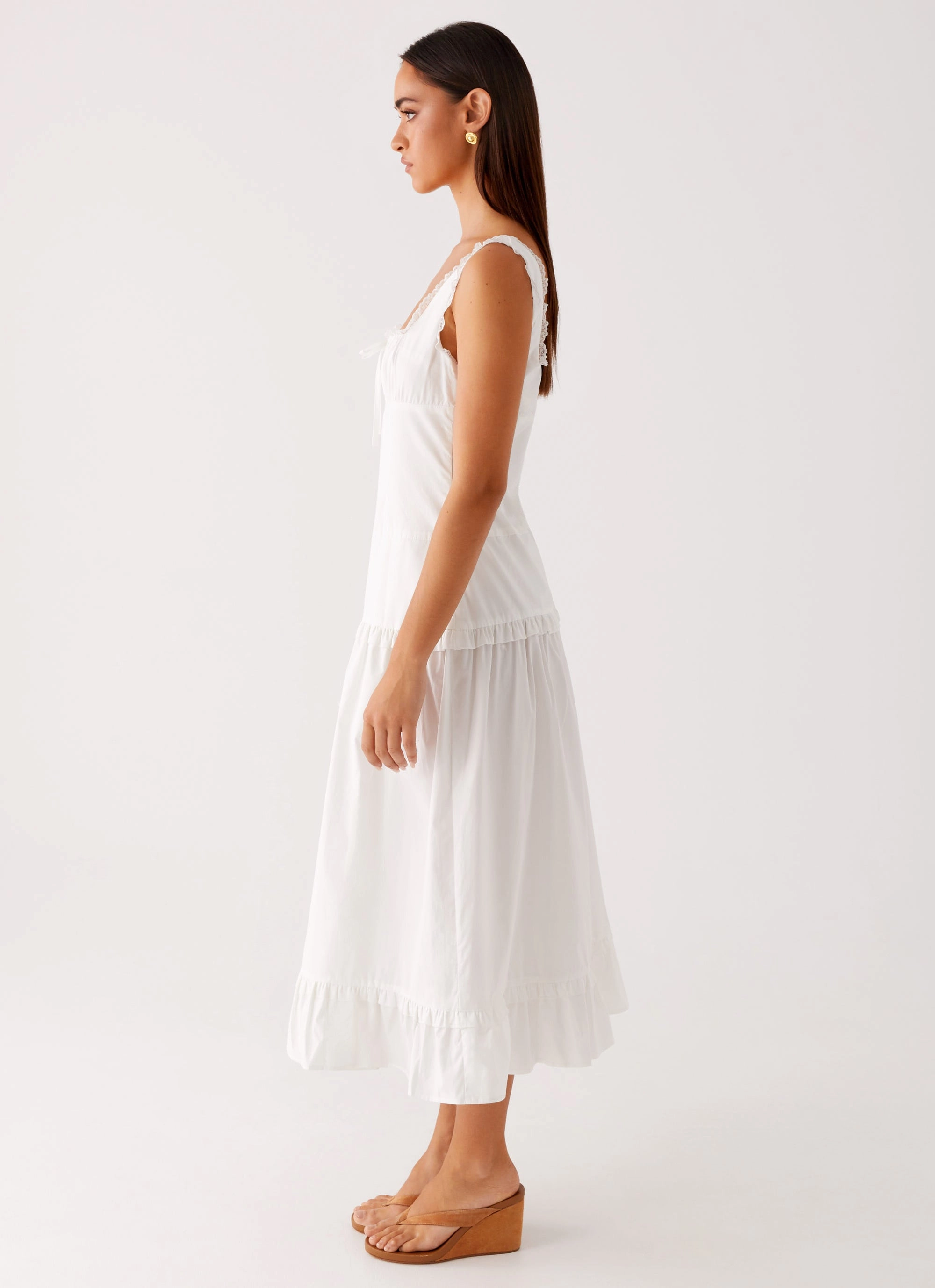 Elegant Finish Breathable Quinn Midi Dress - White