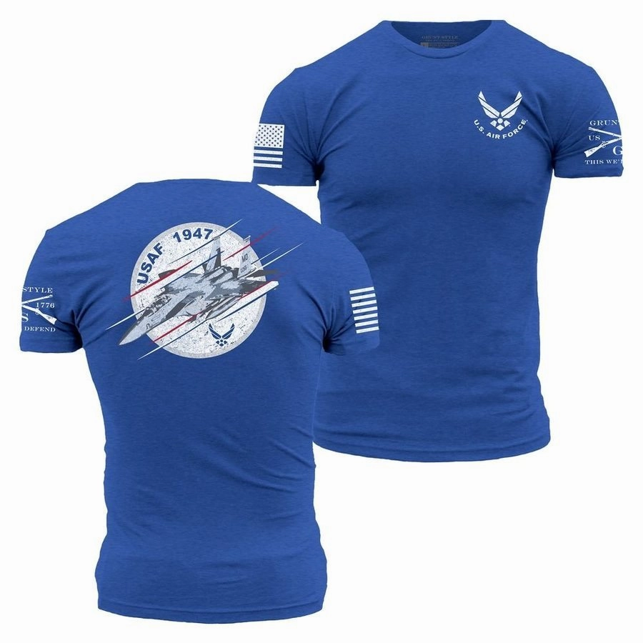 USAF - F-15 Fury T-Shirt - Royal Eco Friendly Dyes sporty and comfortable