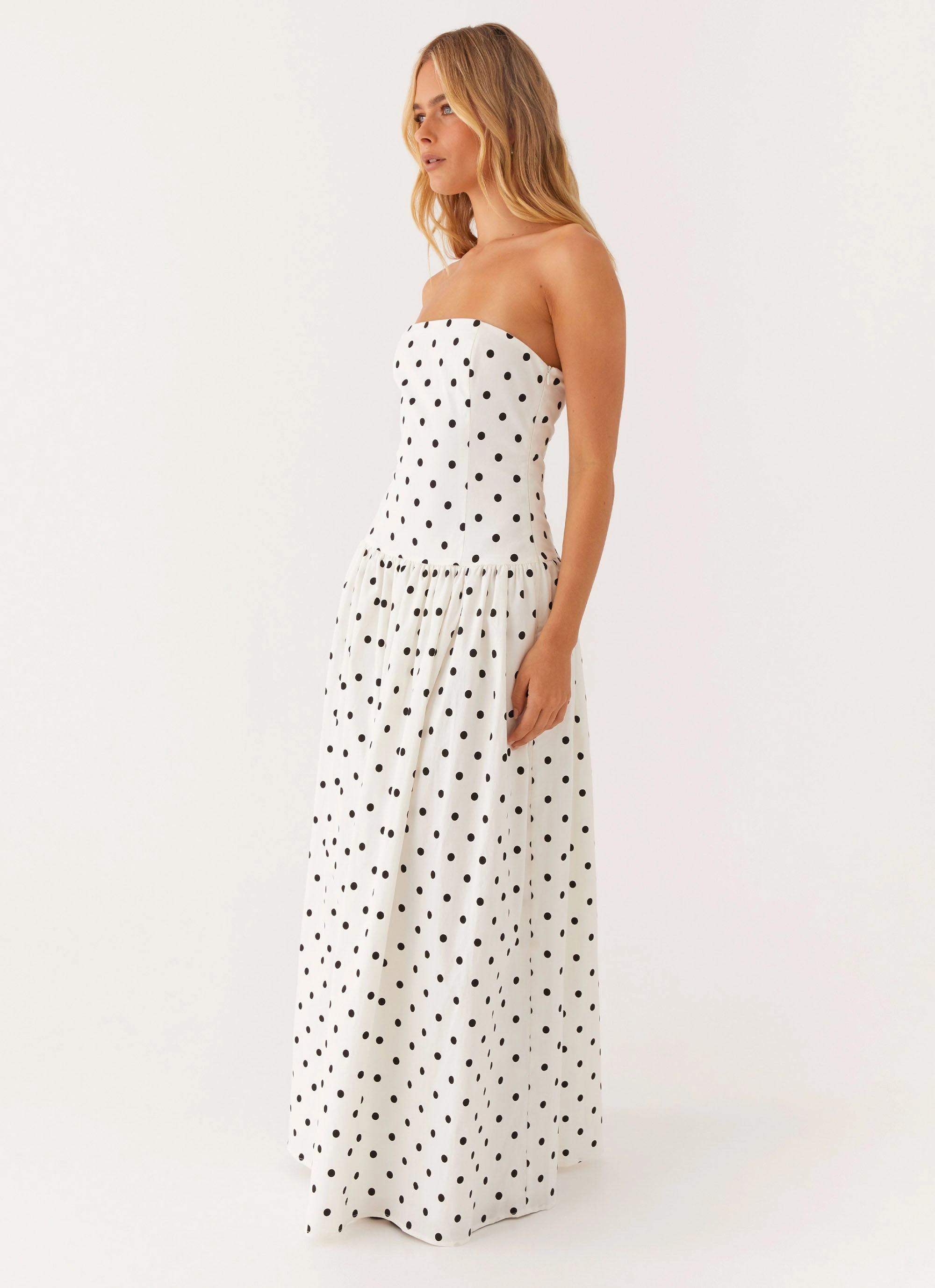 Crisp Look Andorra Maxi Dress - White Polkadot
