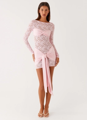 Classic A-line design Versatile Cut Consie Long Sleeve Mini Dress - Pink