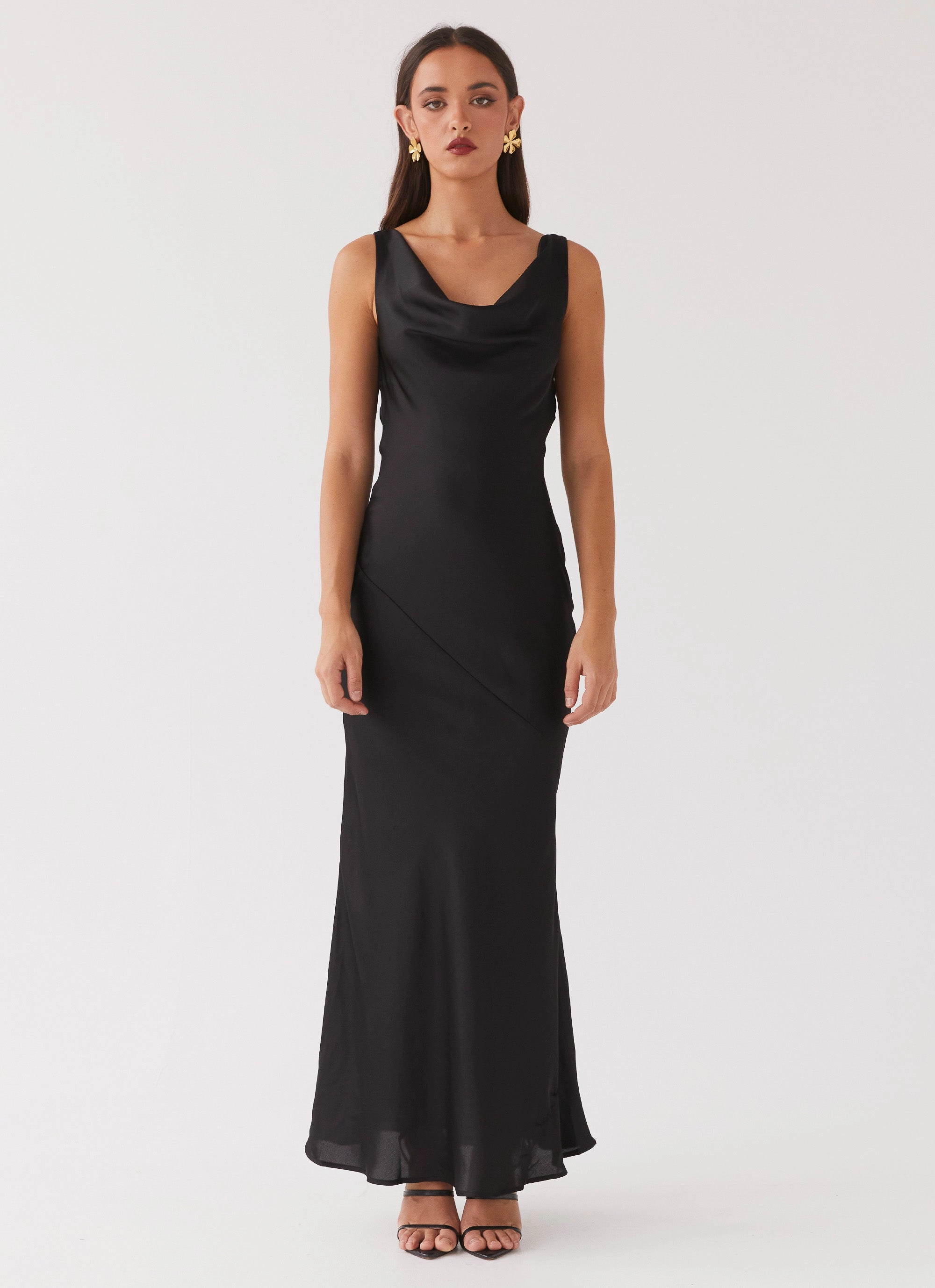 Be Mine Satin Maxi Dress - Black Bold Cut
